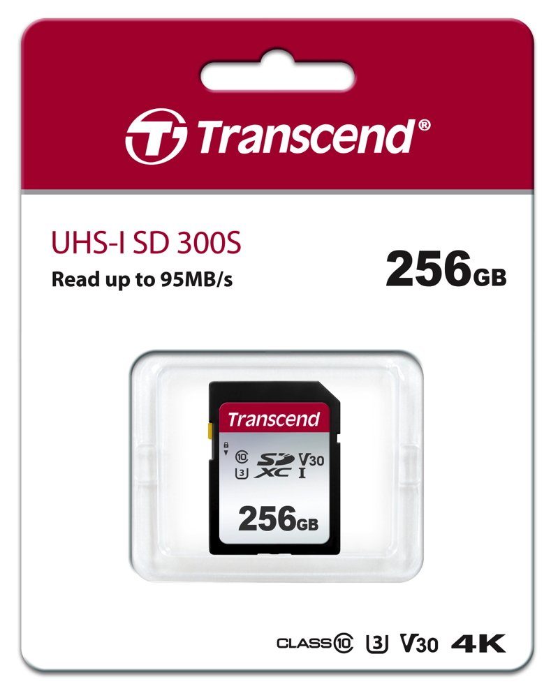 Transcend SDXC Karte 256GB Speicherkarte 300S UHS-I U3 4K V30 Class 10 Speicherkarte