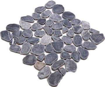 Mosani Mosaikfliesen Flußkiesel geschnitten schwarz anthrazir grau Duschtasse Duschwand