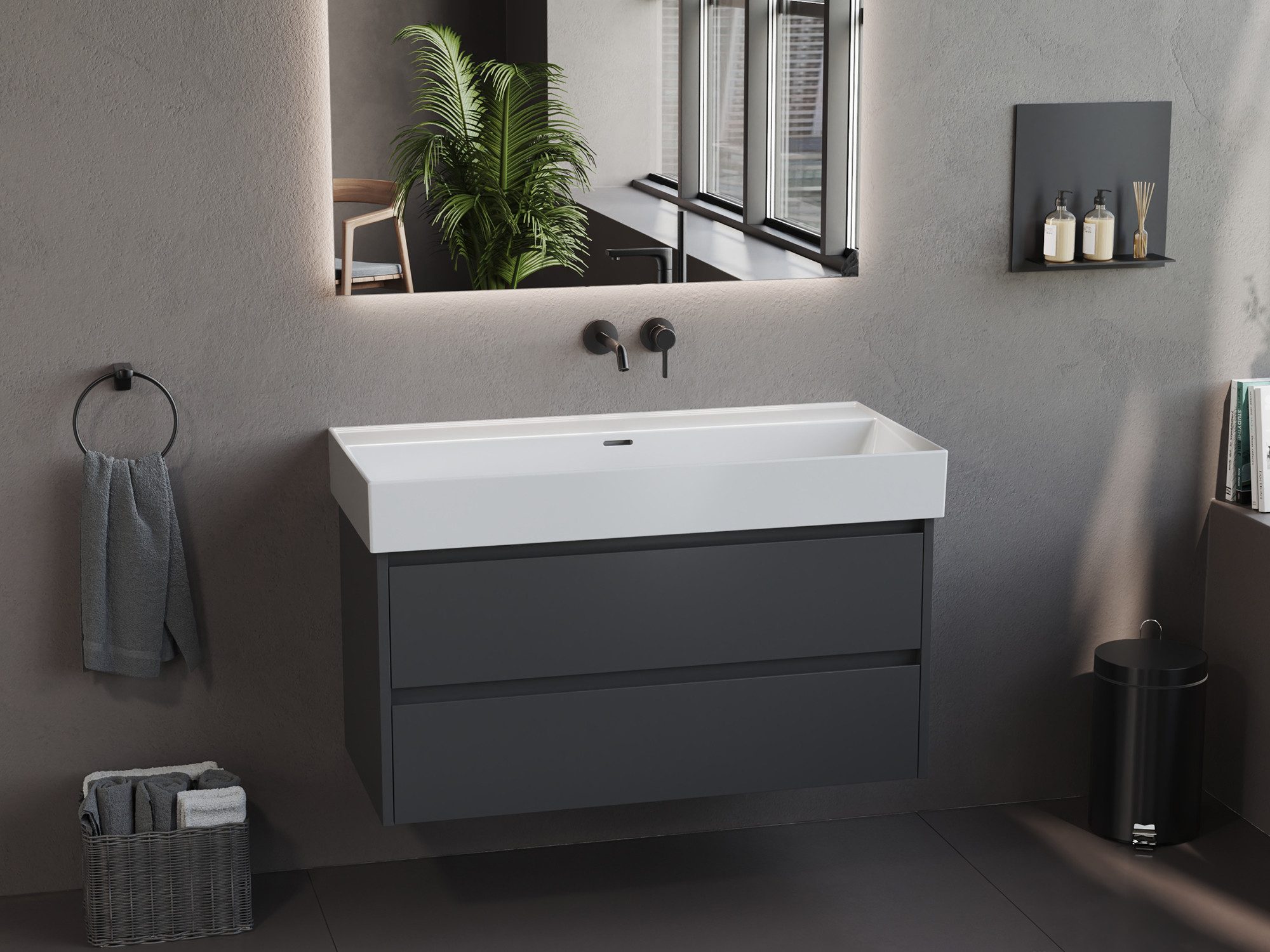 Aqua Bagno Waschbecken Aqua Bagno Loft Air Keramik-Waschtisch 100 cm – ohne Hahnlochbohrung (Packung)