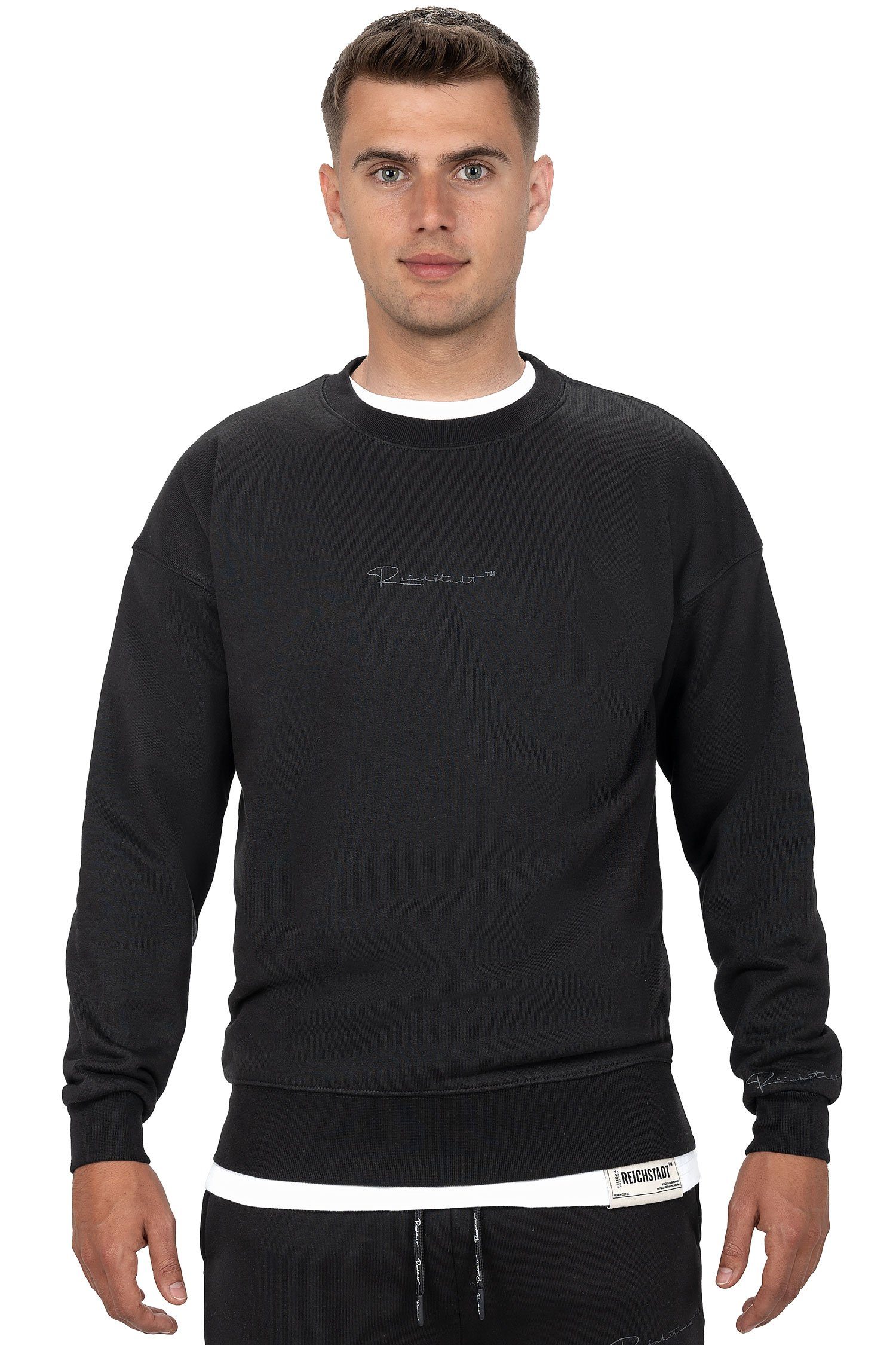 Reichstadt Sweatshirt Casual Basic Pullover 23RS037 (1-tlg) mit Eleganten Details Schwarz