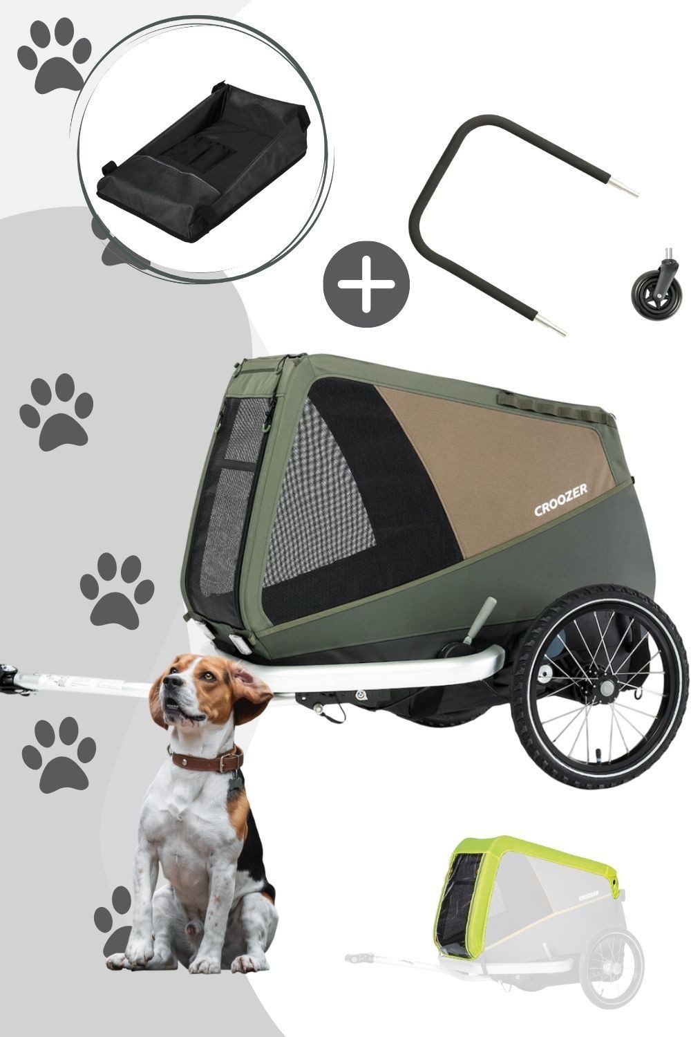 Croozer Fahrradhundeanhänger inkl. Regenverdeck, Packfach und Buggy-Set, Für Hunde bis 35 Kg