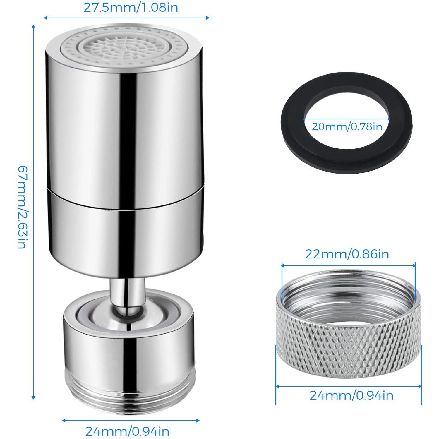 Wasserhahn zggzerg 360-Grad Chrom Aufsatz Zwei in Waschtischarmatur Strahlarten Schwenkbar mit