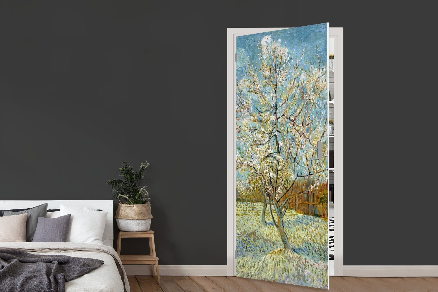 75x205 Matt, Vincent Pfirsichbaum Fototapete Gogh, cm für Blühender Türtapete (1 St), van MuchoWow - Tür, Türaufkleber, bedruckt,