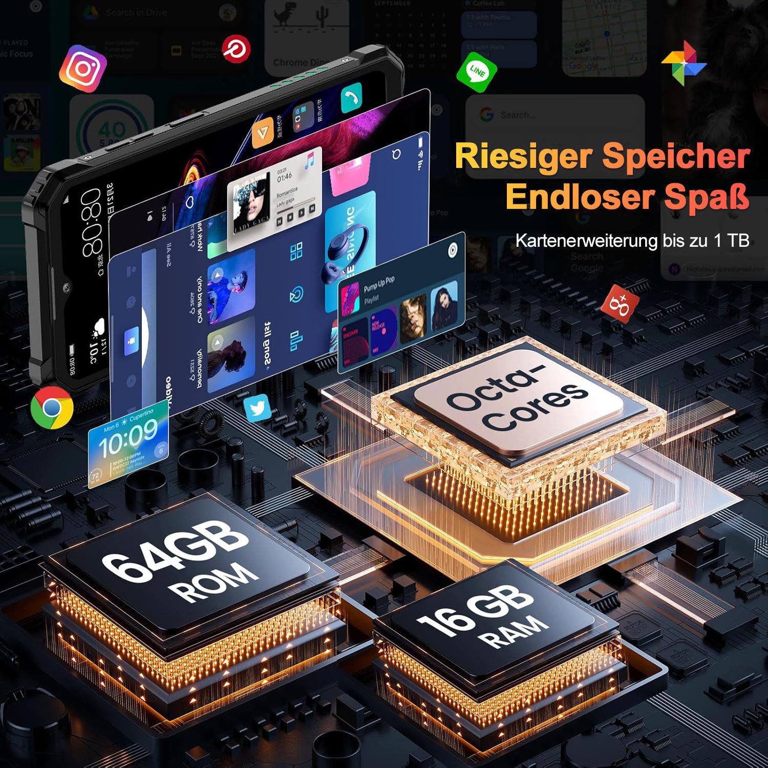 OUKITEL WP28E 16GB RAM + 64GB ROM/TF 1TB, 4G Outdoor Smartphone (16,56 cm/6.52 Zoll, 64 GB Speicherplatz, 13 MP Kamera, 6.52'' HD Display, 10600mAh, IP68/IP69K, – Bild 3 von 5