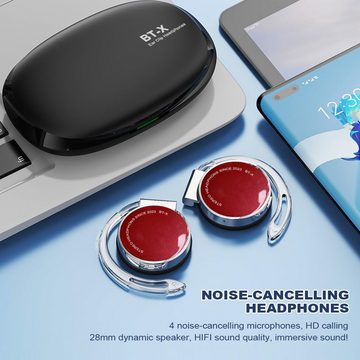 Micool Ear-Clip Bluetooth V5.3, Sport Kabelloser In-Ear-Kopfhörer (Höchste Klangqualität: 28-mm-Lautsprecher für Bässe, Mitten und klare Höhen, mit Atemlicht, Headset mit 4-Mikrofon, Comfort Fit Ohrhaken)