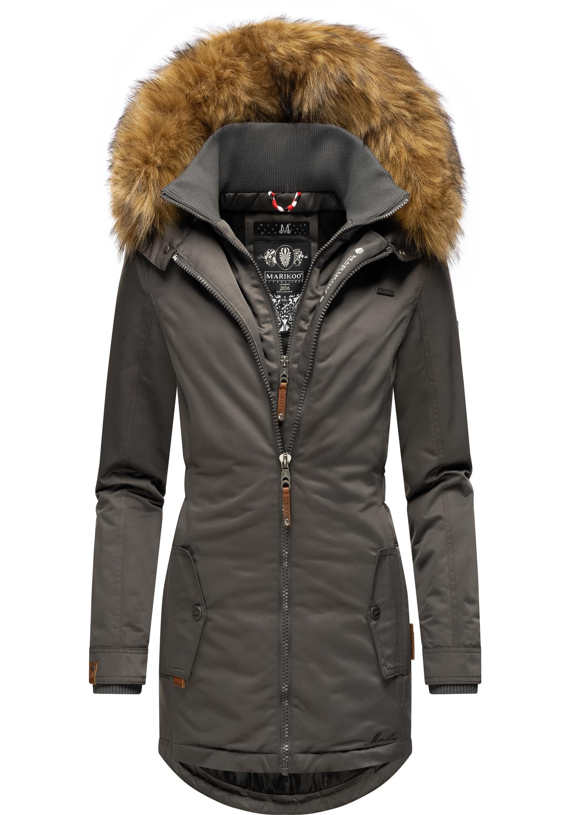 Marikoo Wintermantel Sanakoo schicker Damen Kurzmantel mit Kunstfellkapuze – Bild 4 von 5