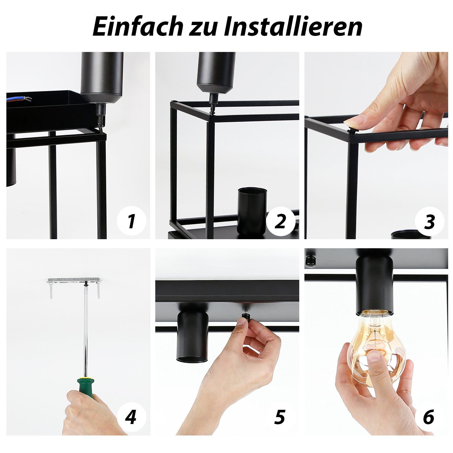 ZMH Deckenleuchte Retro Schwarz Wohnzimmer für 2//3//4 Esszimmer, ohne industrial Flammige Leuchtmittel