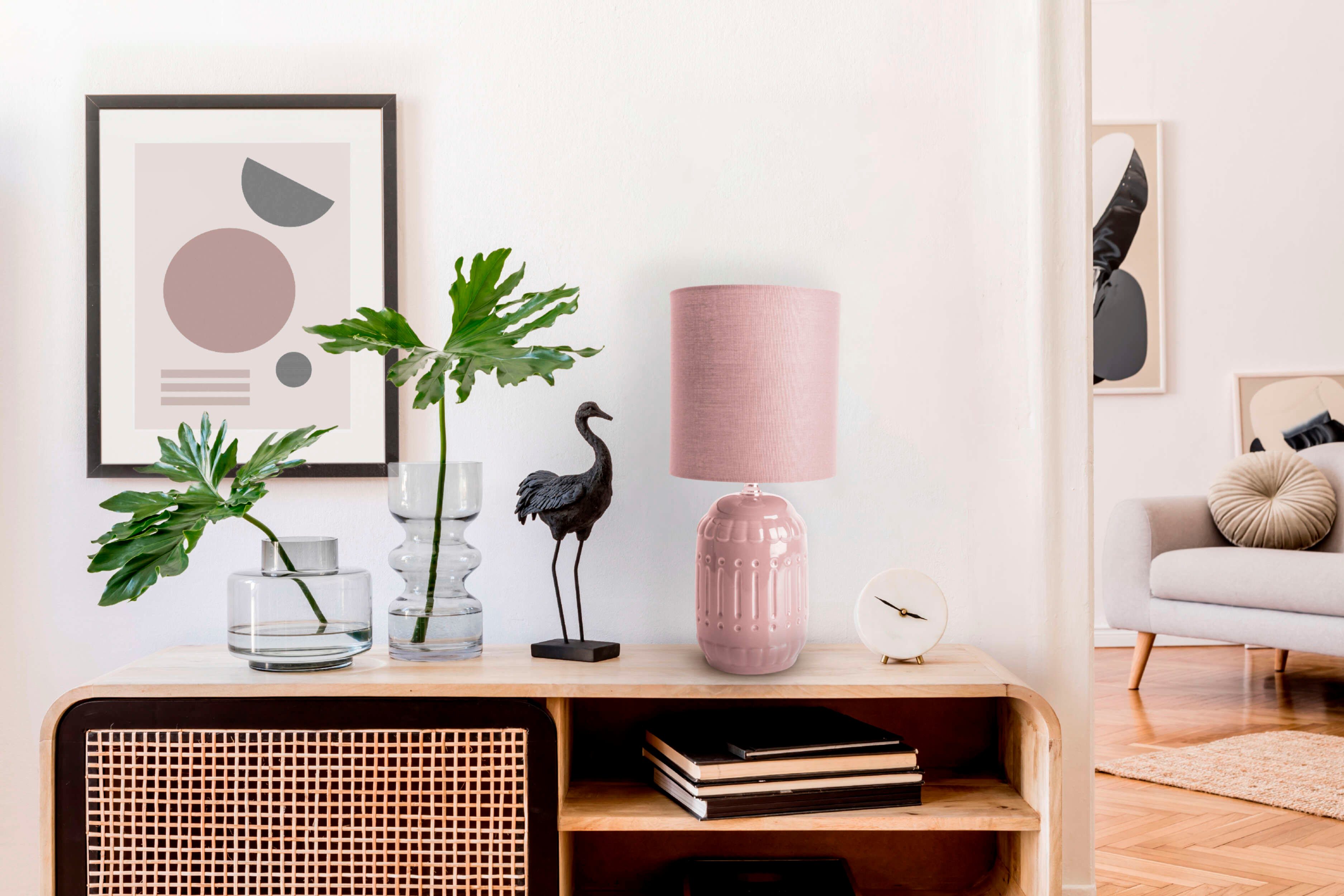 näve Tischleuchte Erida, ohne Leuchtmittel, Textilschirm, Keramikfuß, rosa, günstig online kaufen