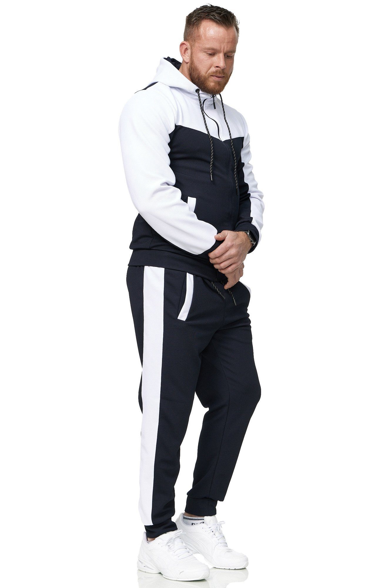 L.gonline Freizeitanzug Herren Trainingsanzug, Jogginganzug mit Kapuzenjacke 0986 (Kapuzenjacke mit Reißverschluss, Hose, 2-tlg), Fitness Freizeit Casual – Bild 4 von 4