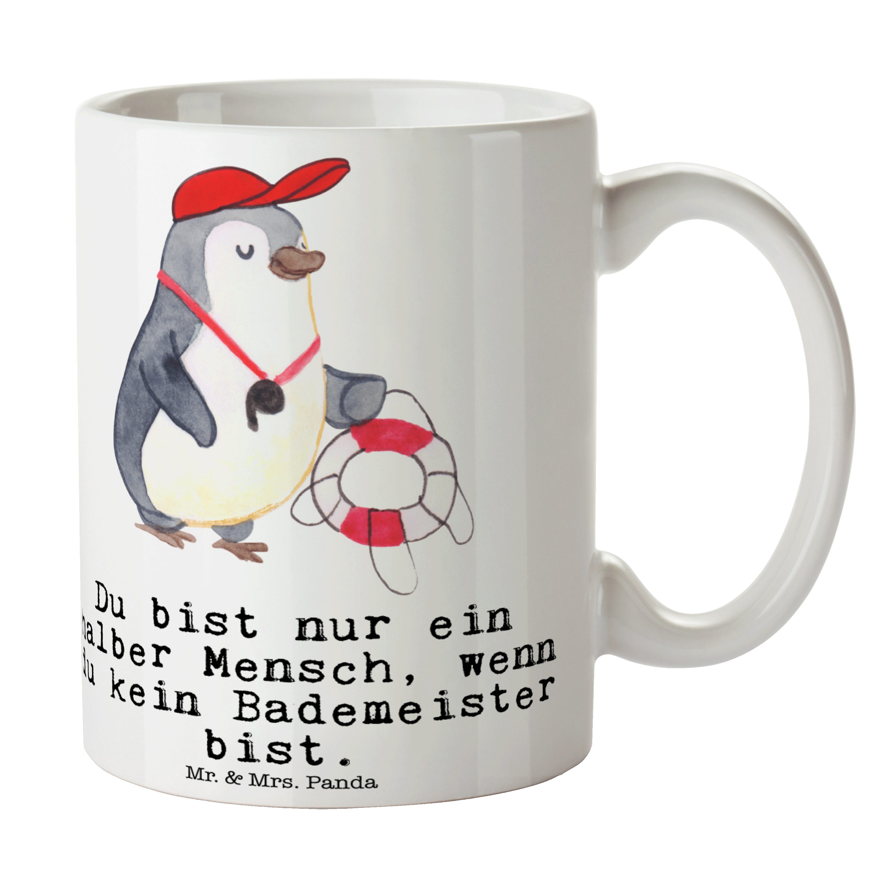 Mr. & Mrs. Panda Tasse Bademeister mit Herz - Weiß - Geschenk, Firma, Becher, Schwimmmeister, Keramik