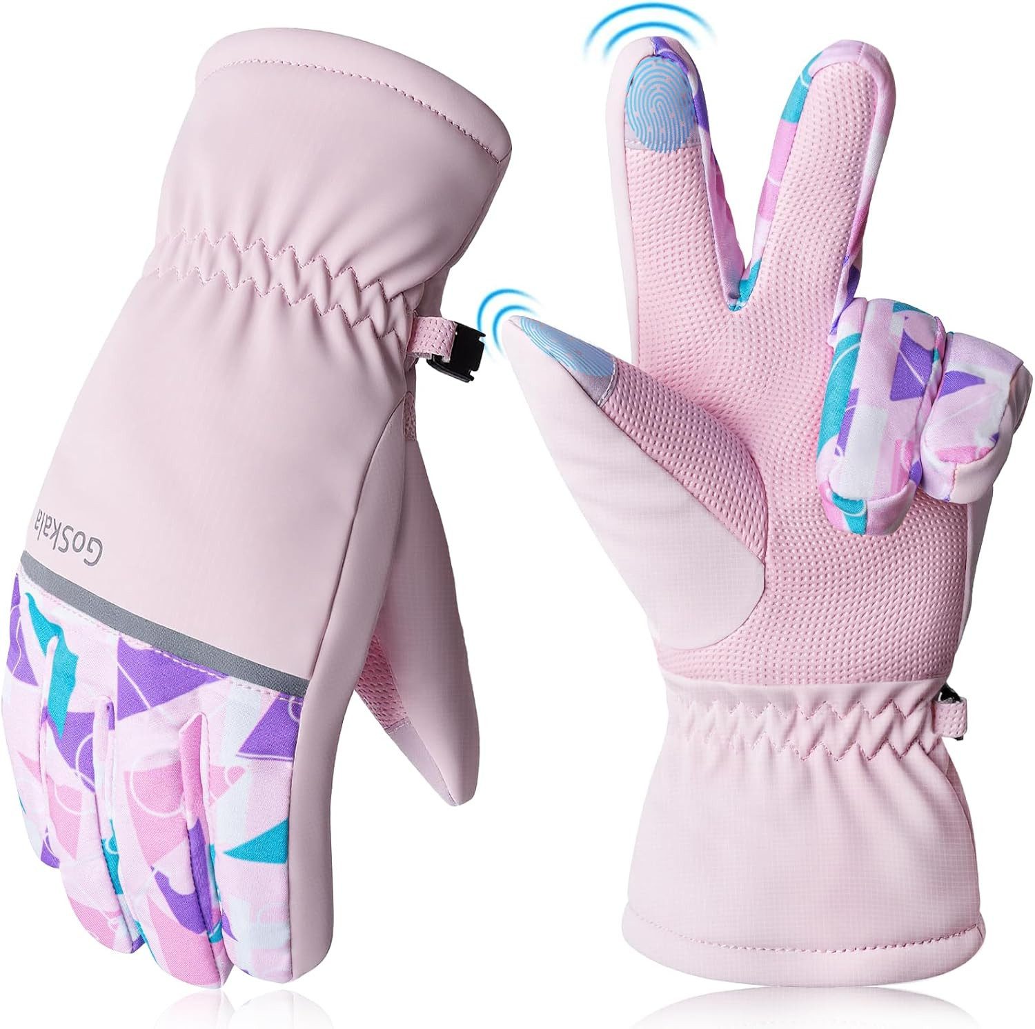 GoSkala Thermohandschuhe Kinderhandschuhe für Winter, Schnee, Radfahren,Skifahren,4–12 Jahren Windabweisend, wasserabweisend, rutschhemmend, touchscreen-kompatibel