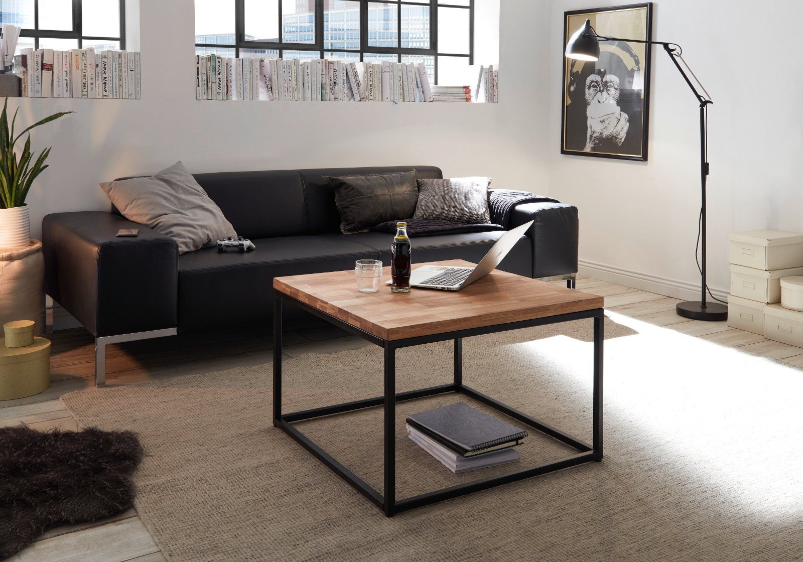 Asteiche furniture cm, Sakura geölt mit massiv, schwarz), Metallgestell (Wohnzimmertisch Couchtisch 70x70 MCA