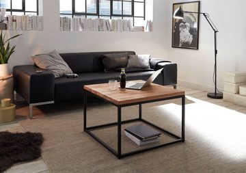 MCA furniture Couchtisch Sakura (Wohnzimmertisch 70x70 cm, mit Metallgestell schwarz), Asteiche massiv, geölt