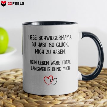 22Feels Tasse Schwiegermama Geschenk Hochzeit Frauen Mutter der Braut des Bräutigams, Keramik, Made in Germany, Spülmaschinenfest, Zweifarbig