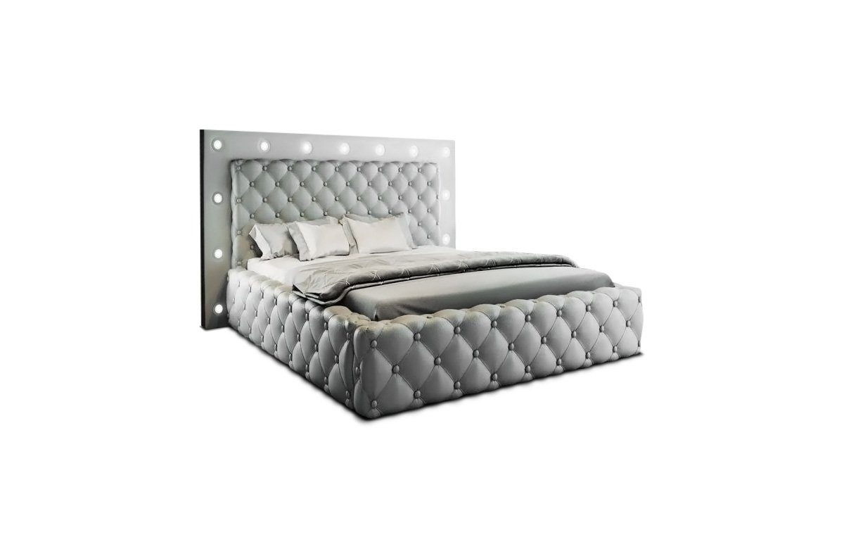 Boxspringbett Kunstleder Dreams Premium Topper Bett mit Beleuchtung, Sofa grau-grau Alessandria Komplettbett mit LED