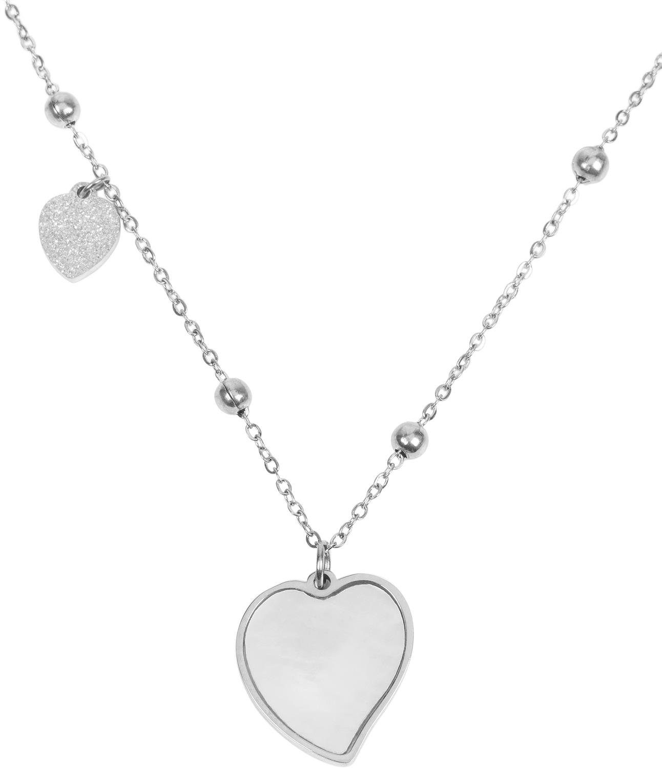 Damen Schmuck styleBREAKER Herzkette, Edelstahl Halskette mit Herz Anhängern und Kugelperlen