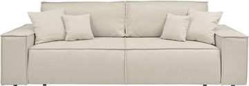 andas 3-Sitzer FINNLEY Schlafsofa 257 cm (200/136cm) mit Bettkasten, in Aqua Clean-Bouclé u. Struktur fein