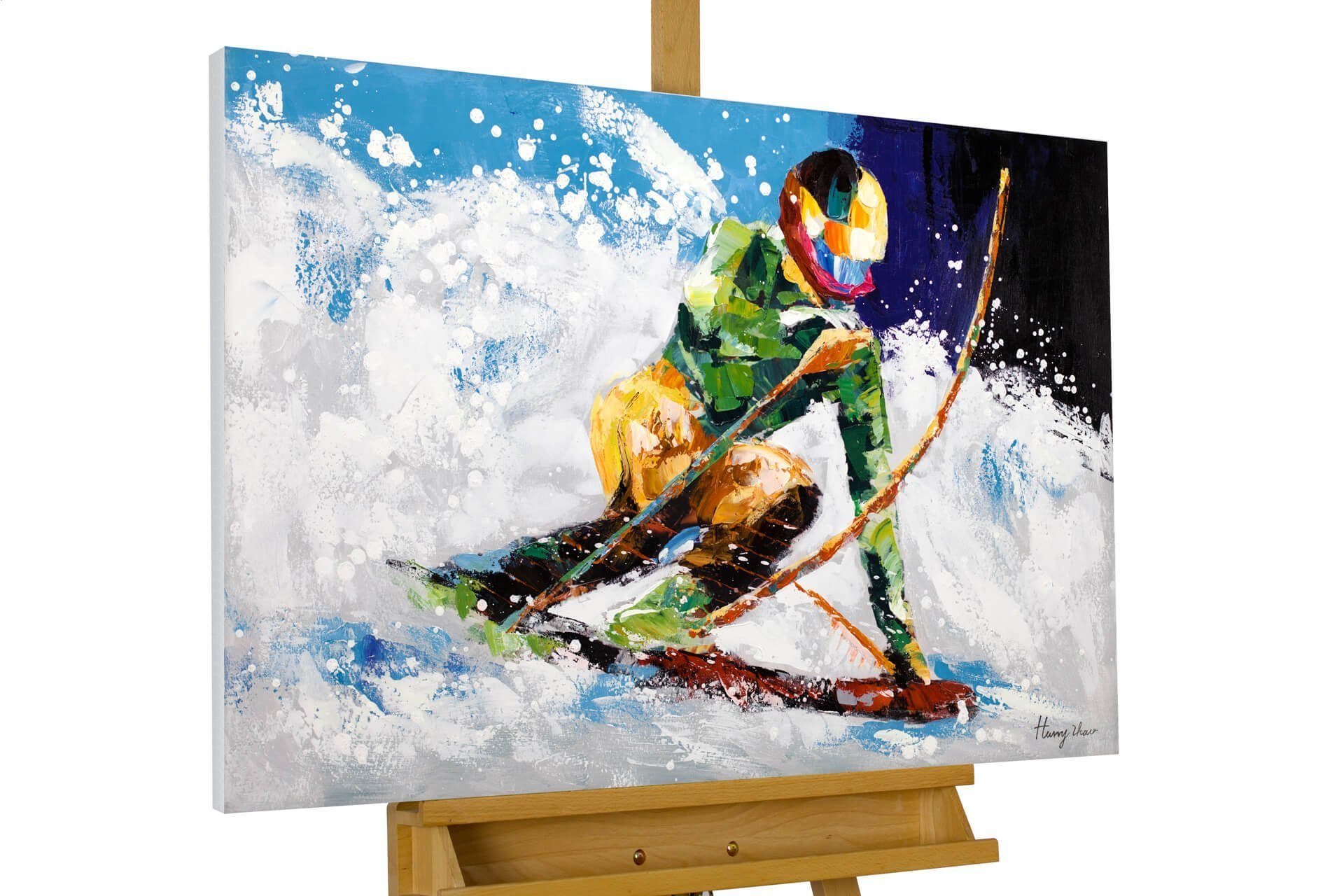 KUNSTLOFT Gemälde Ride in the Snow 90x60 cm, Leinwandbild 100% HANDGEMALT Wandbild Wohnzimmer