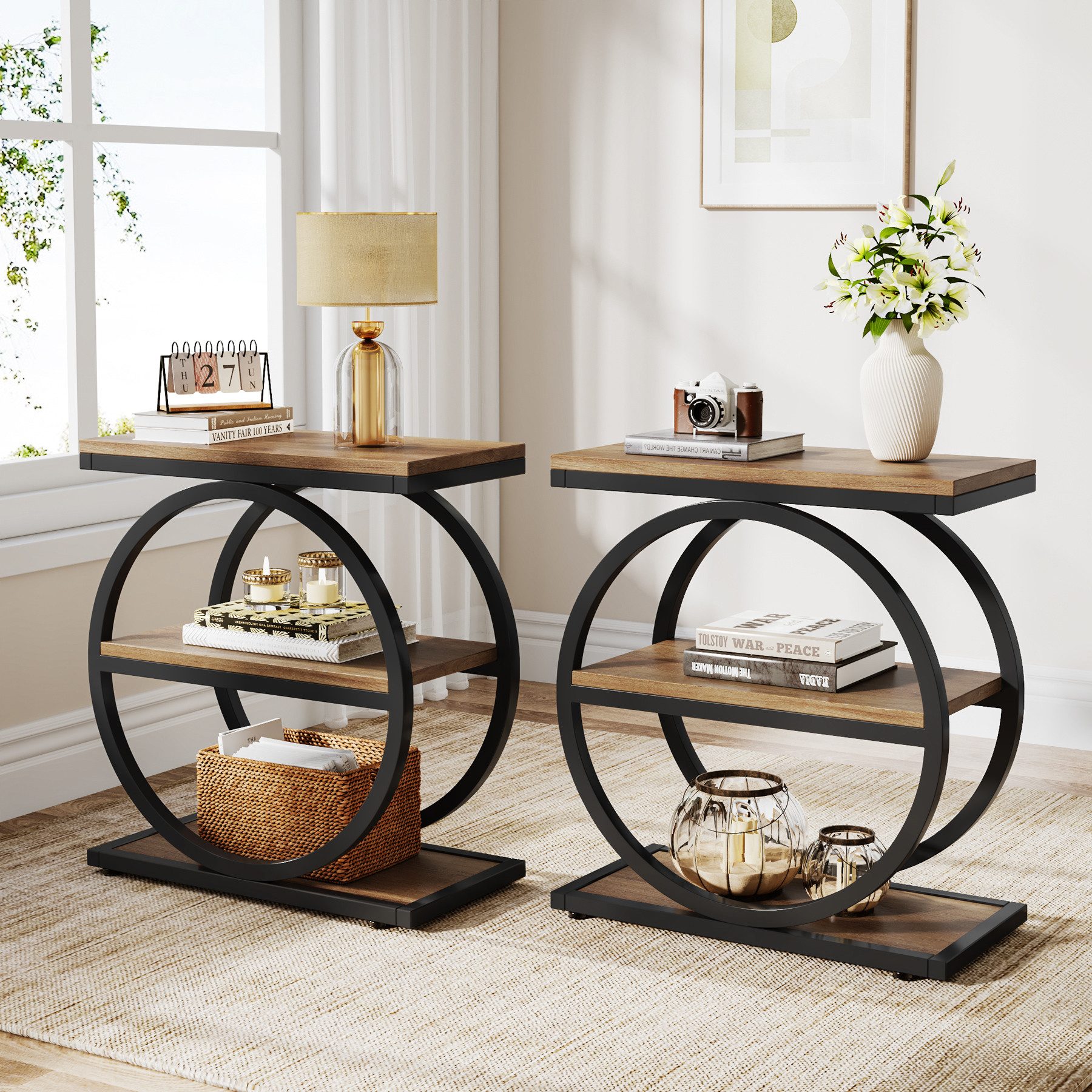 Tribesigns Beistelltisch 3-Tier Beistelltisch Schmaler Holz, Couchtisch mit Metallrahmen – Bild 3 von 5