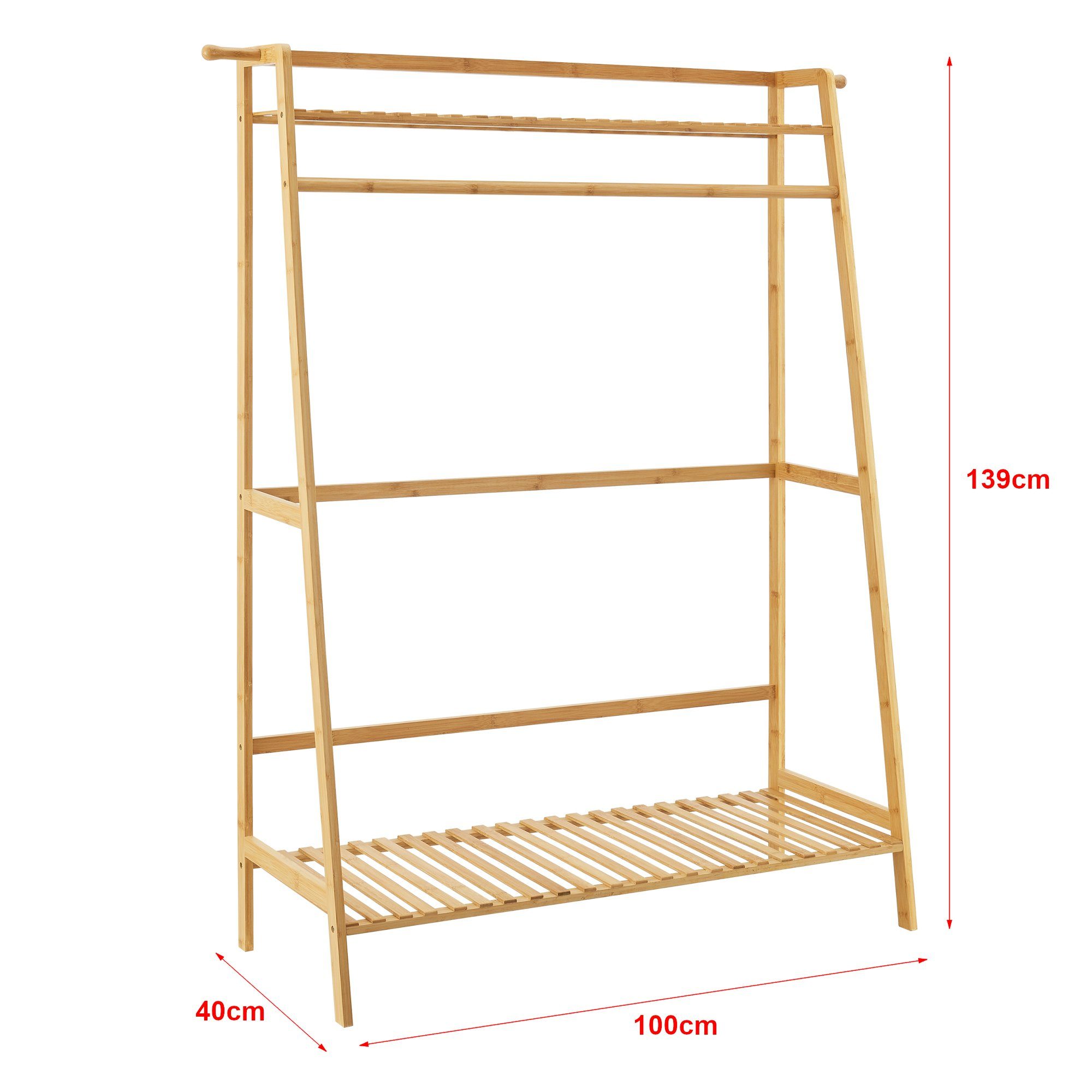 en.casa Garderobenständer, Föglö Kleiderständer 139 x 100 x 40 cm Bambus Natur