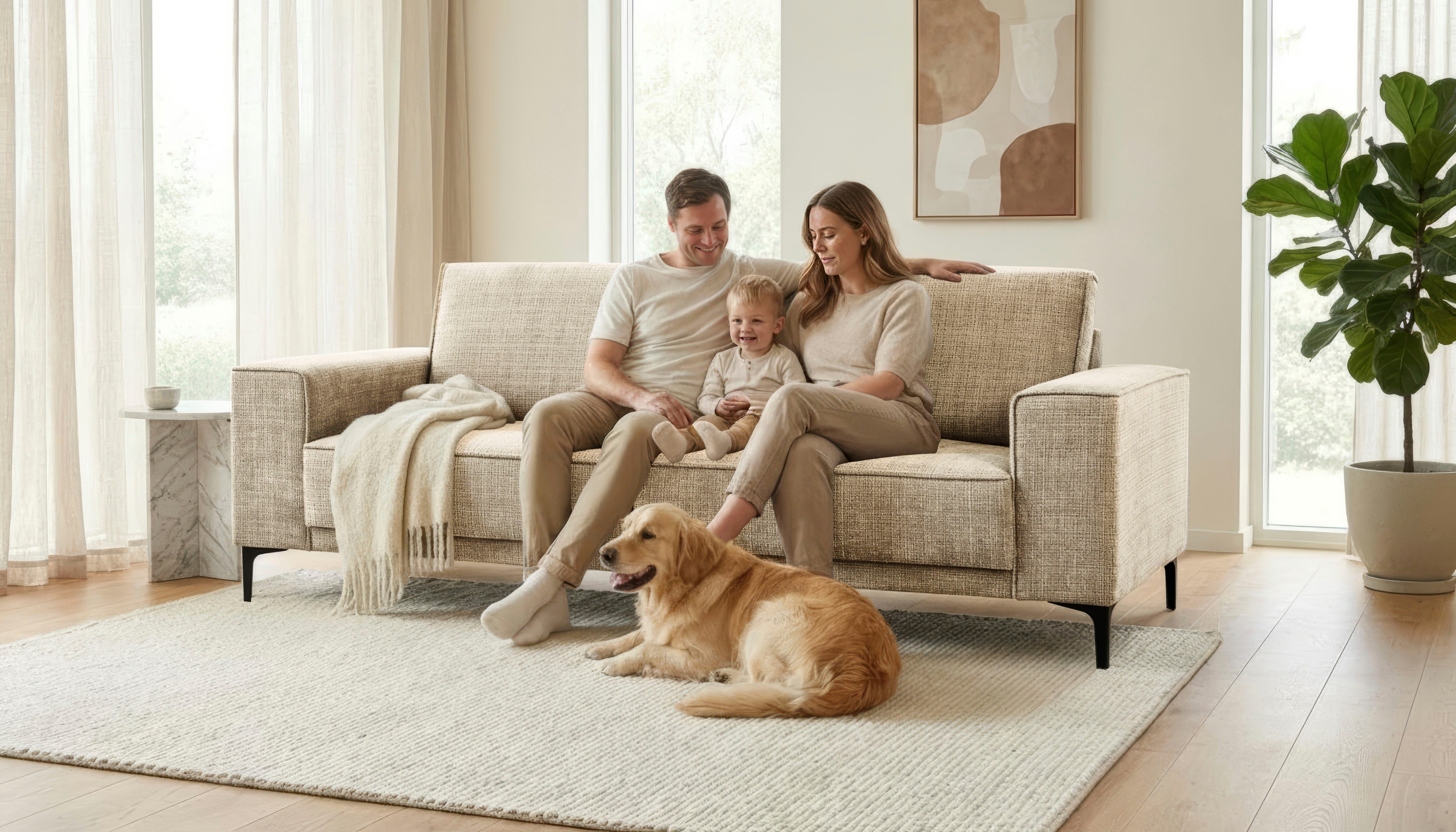 OTTO home 3-Sitzer OLAND, B: 224 cm - Skandi-Design, Struktur, Flachgewebe, Luxus-Microfaser, Boucle
