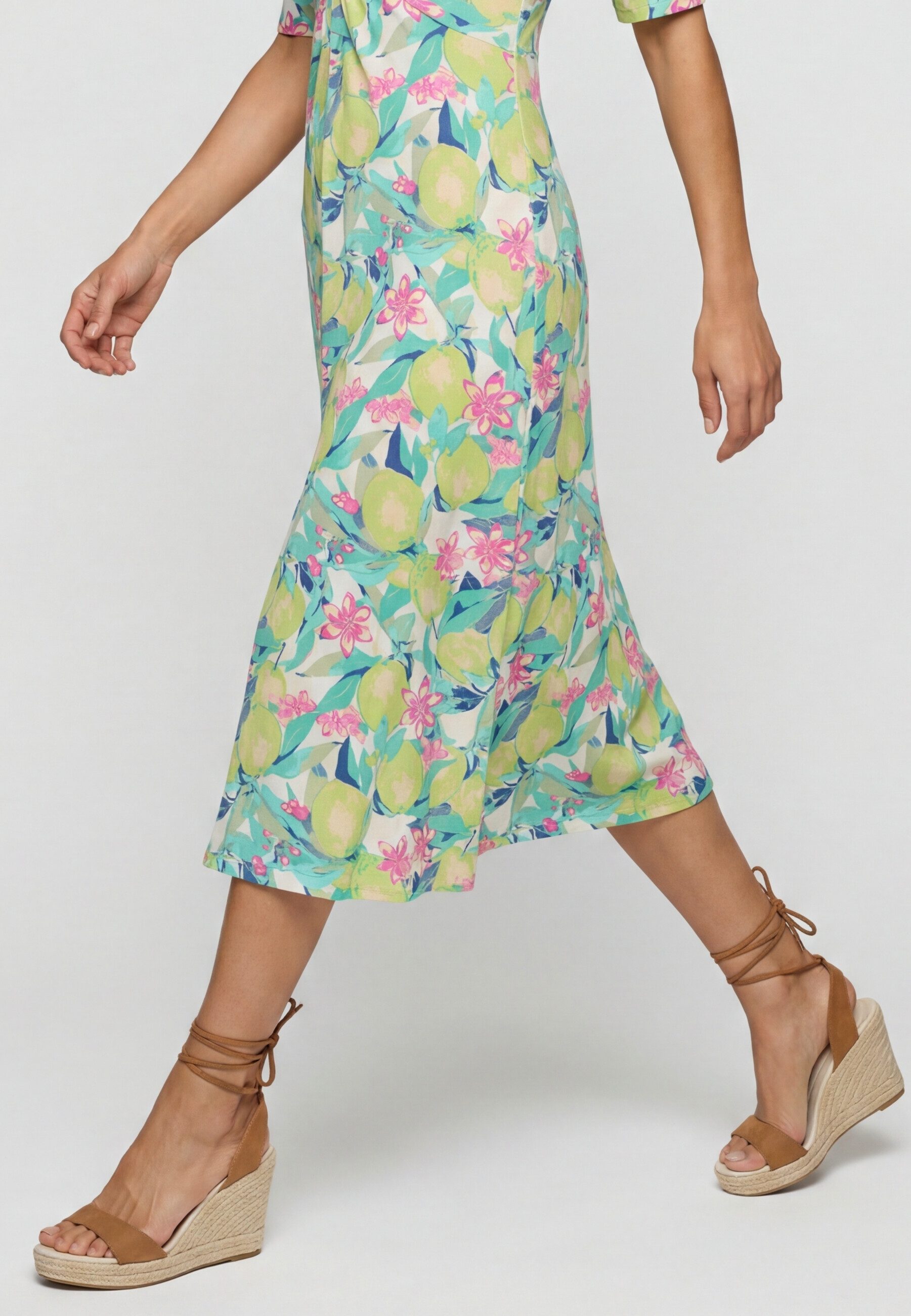 Olsen Midikleid mit Allover-Dessin und Raffdetail