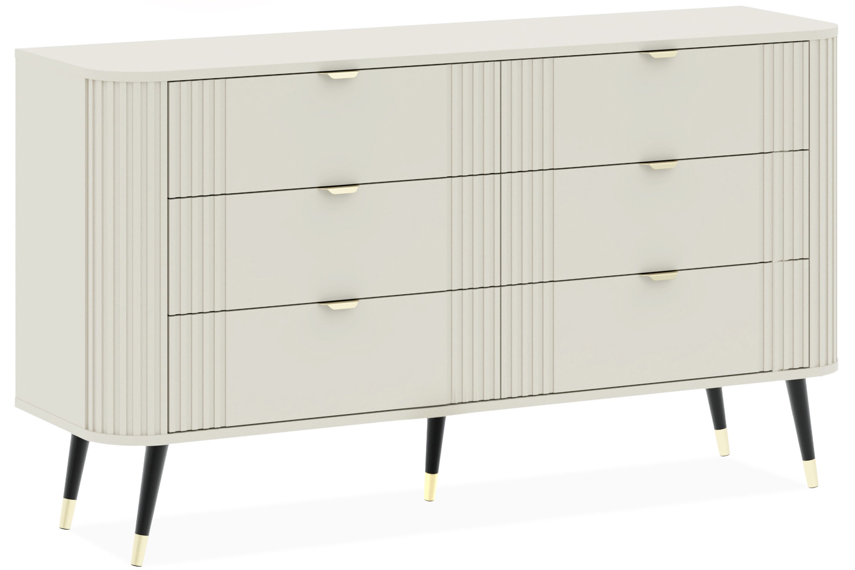 KONSIMO® Schubkastenkommode PURA Kommode, Sideboard, hergestellt in der EU, goldene Griffe, schwarze Füße, abgerundete Kommode