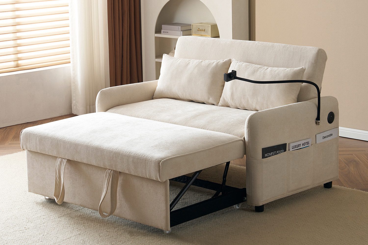 KLAM HOME Schlafsofa Doppel-Klappschlafsofa mit Schlaffunktion, Bettsofa, Breite 129 cm, für Wohnzimmer und Schlafzimmer Rückenlehne bis 180° verstellbar, Schlaf Couch