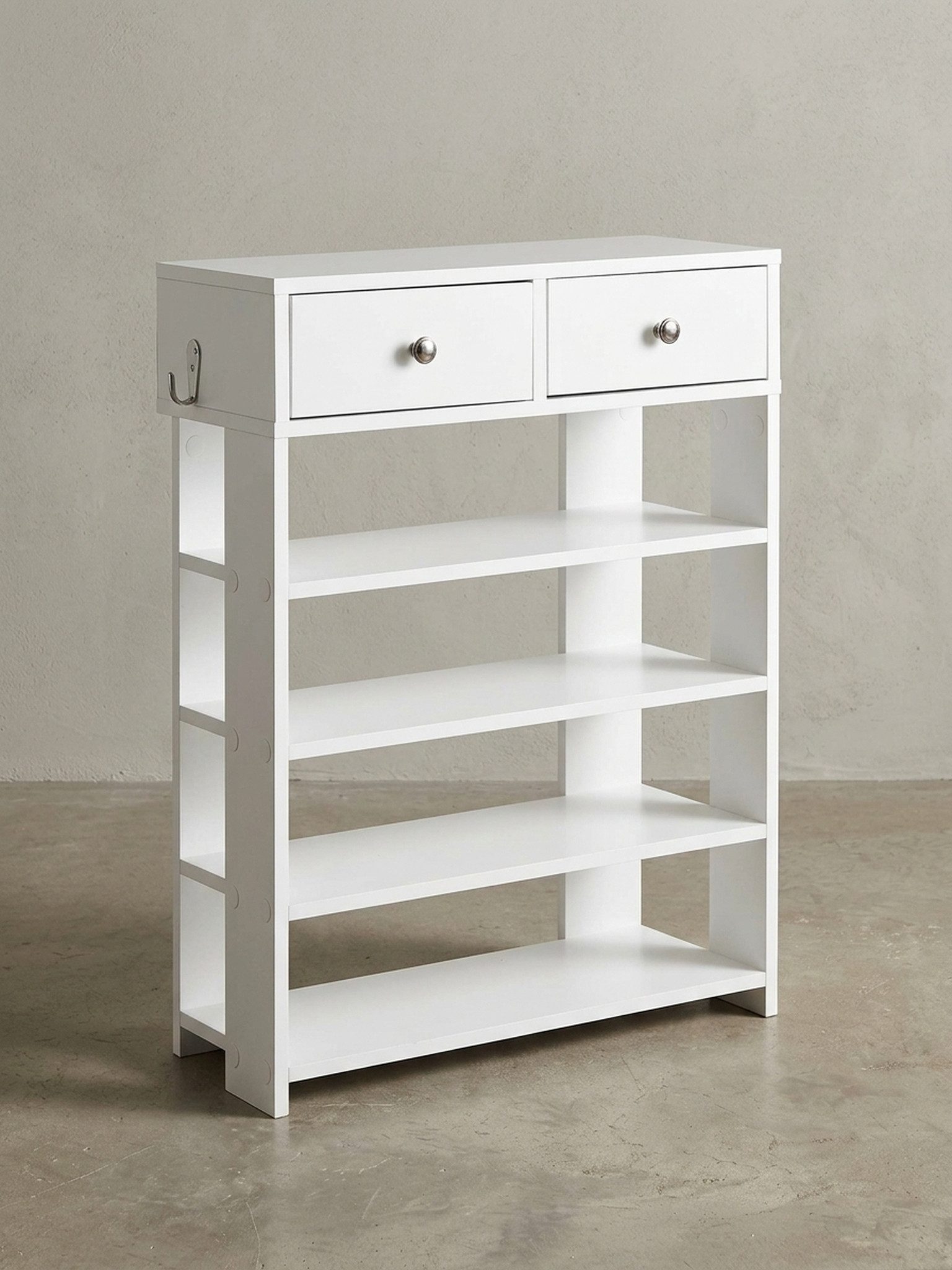 KADIMA DESIGN Schuhschrank Design Schuhregal 60 x 79 x 24 cm Flurregal Weiß (Hohes Standregal mit 4 Fächern) Regal mit zwei Schubladen