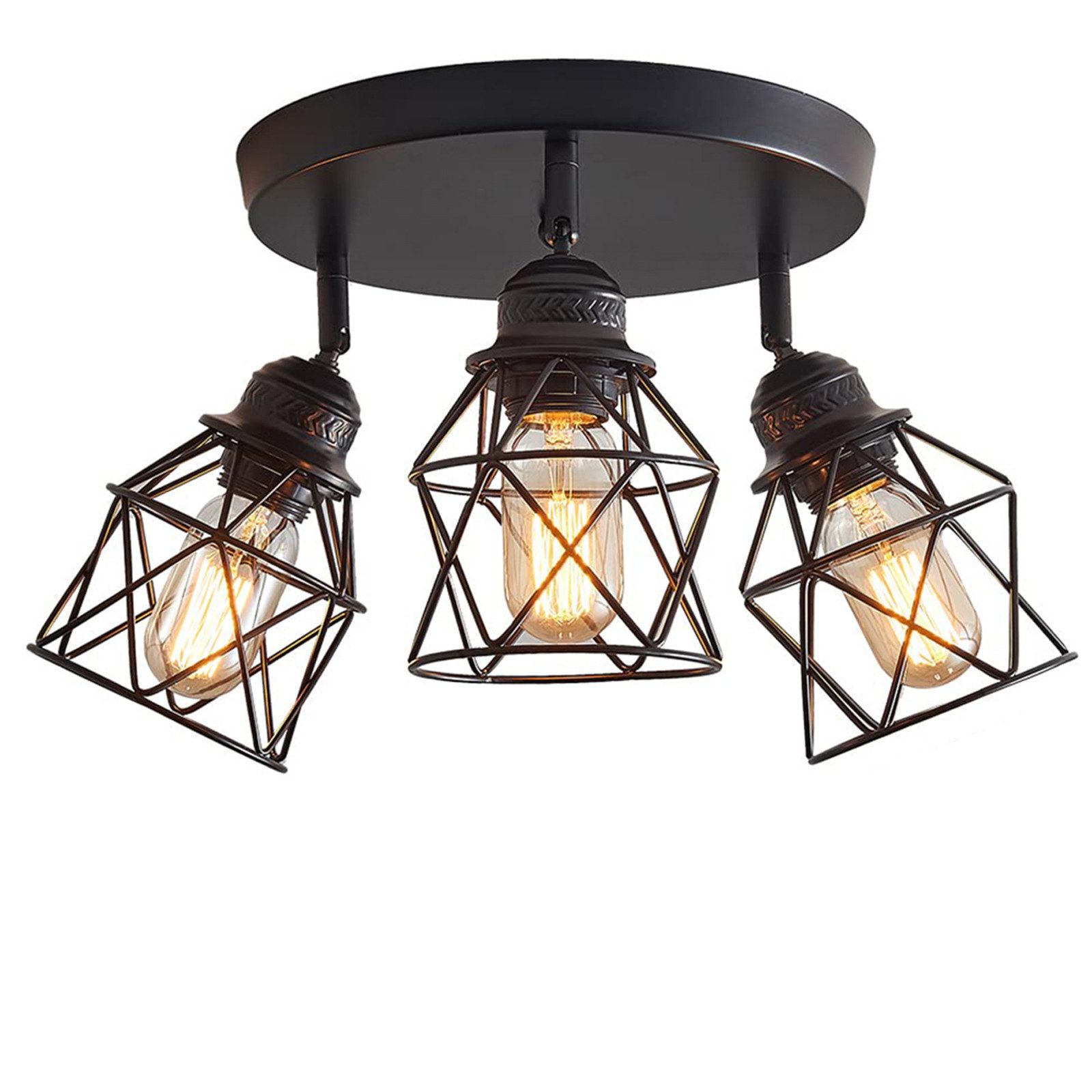 LMaxhome Deckenleuchte LED Deckenlampe 3 Flammige Rund mit E27-Sockel für Schlafzimmer Küche, Ohne LED-Glühbirne, LED wechselbar, Warmweiß, Verstellbare, Einfache Installation, Schwarz Schwenbar 360° Spots
