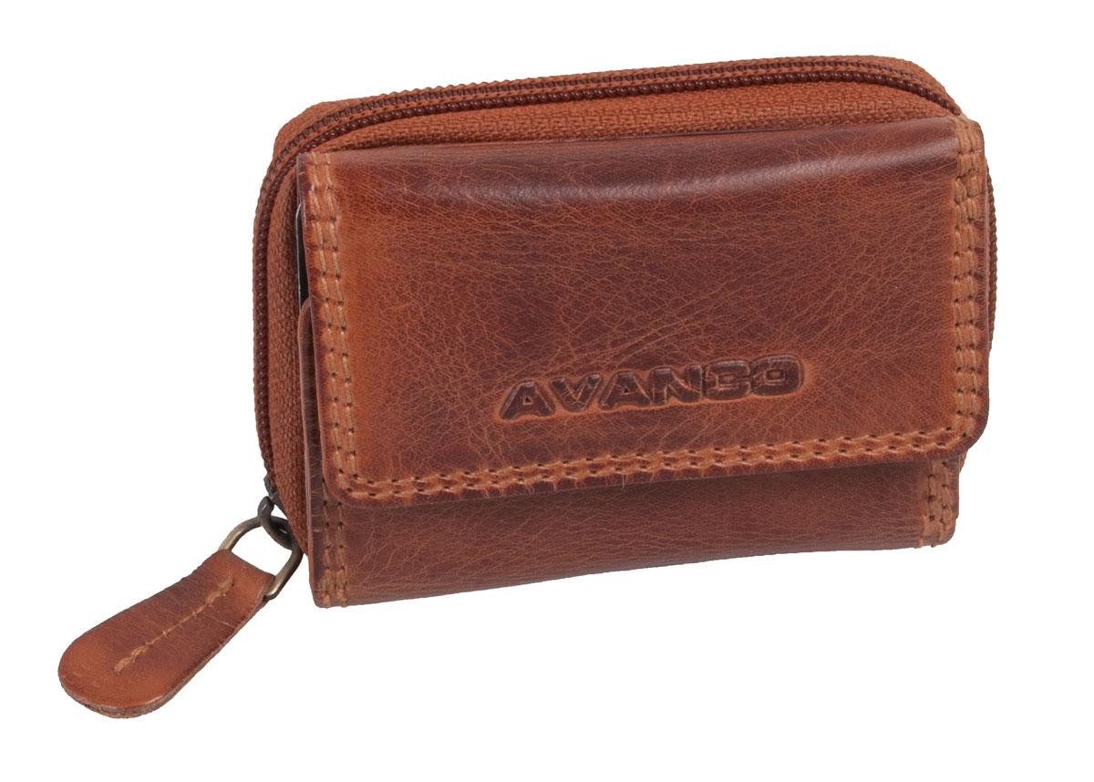 Mini Geldbörse XS Reißverschlussbörse Leder Minibörse braun 9x6,5cm Kartenfach