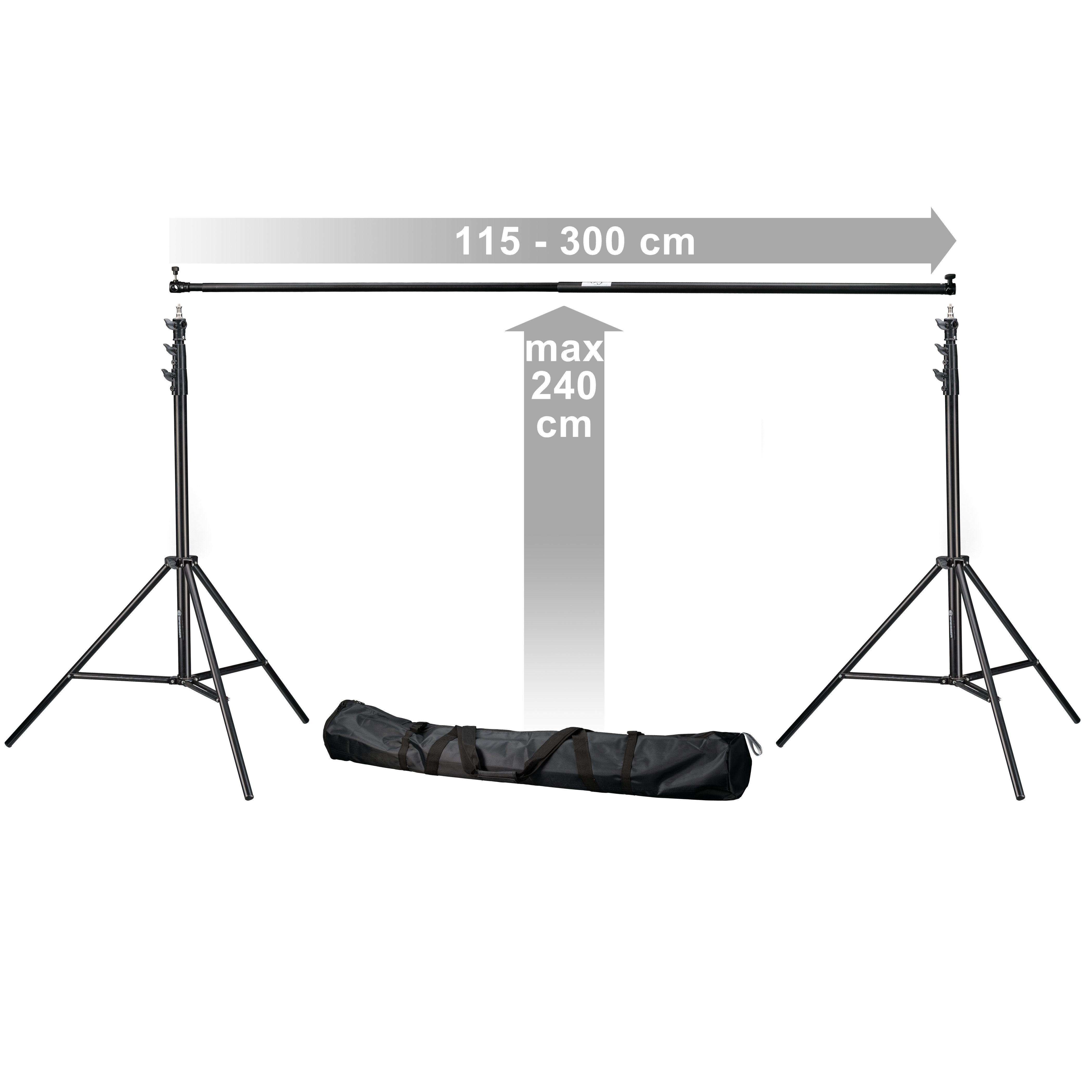 BRESSER Aufhängesystem BR-D24 2,5 x Schwarz 3m Hintergrundsystem + Hintergrundstoff