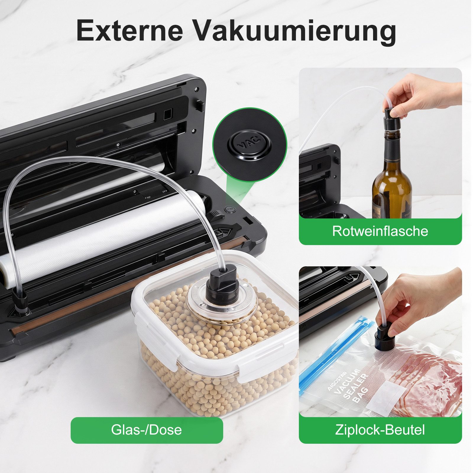Aigostar Vakuumierer Vakuumiergerät, 9 L/Min, digitaler Timer, abnehmbare Auffangschale, 110W, 6 Modi, „Moist+“-Funktion, integriertem Schneider und Rollenfach – Bild 4 von 5