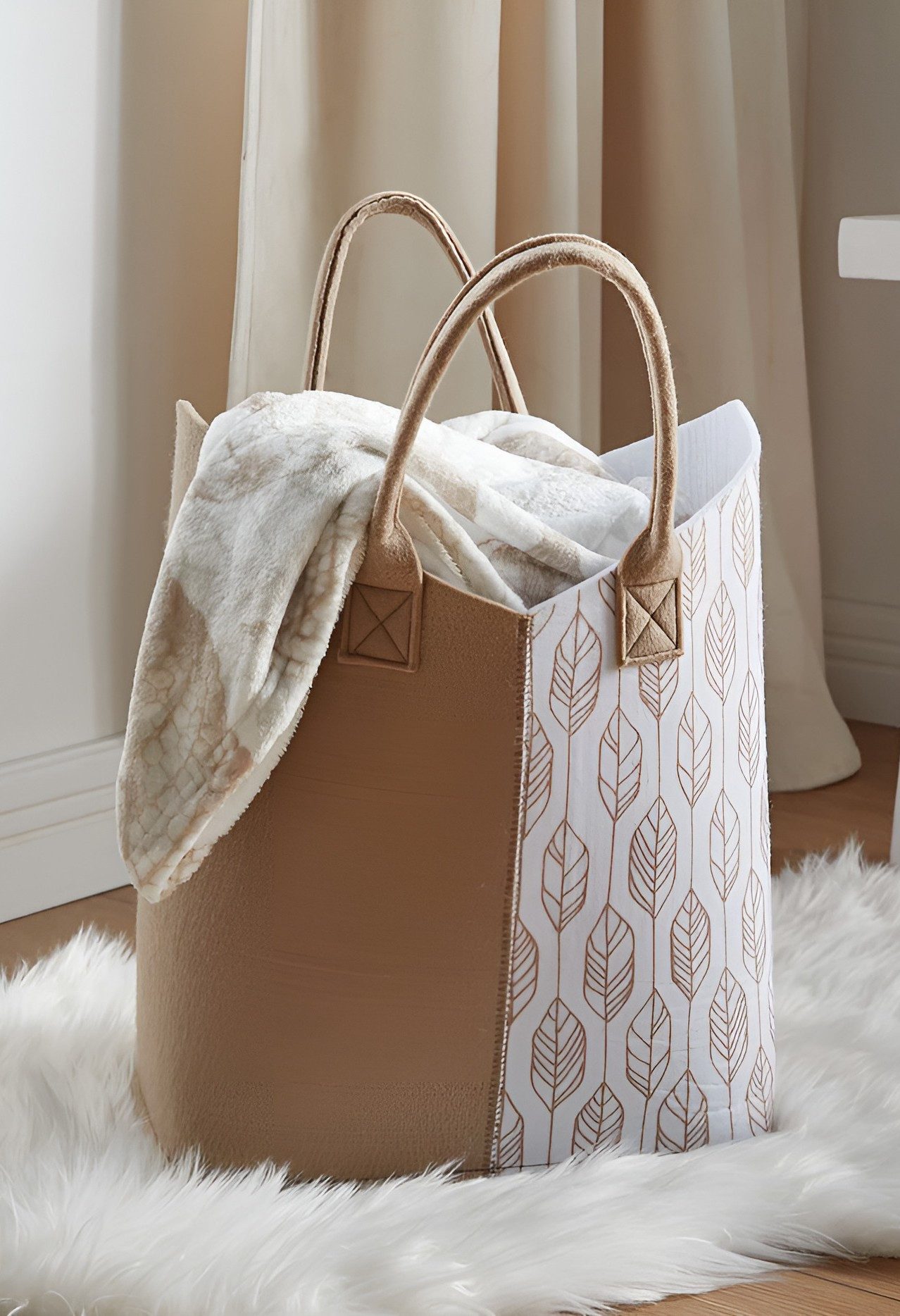 Dekoleidenschaft Shopper "Beige-Weiß" aus Filz, große Einkaufstasche, Filzt günstig online kaufen