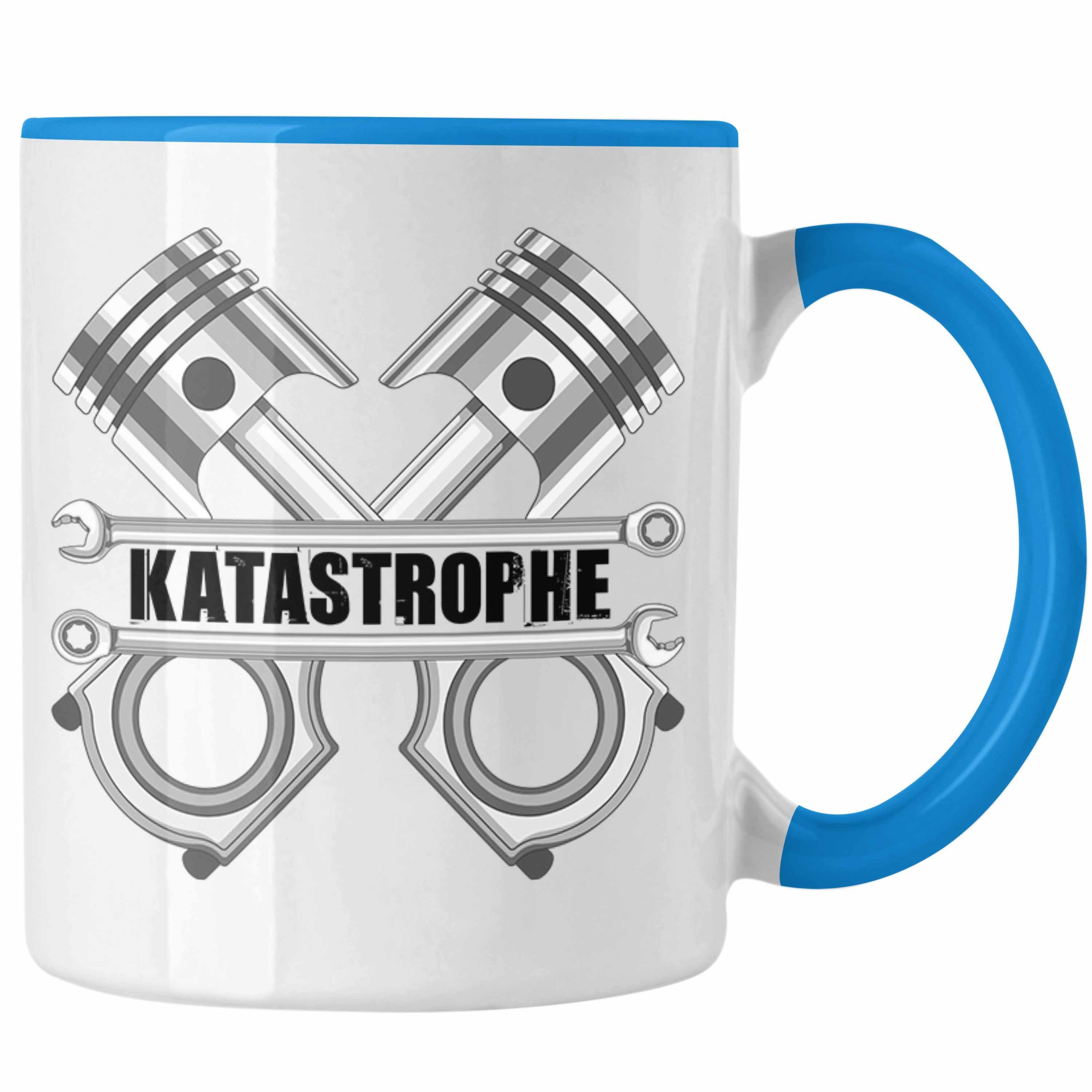 Trendation Tasse KFZ Mechaniker Meister Tasse Katastrophe Kolben KFZ Schrauber Blau