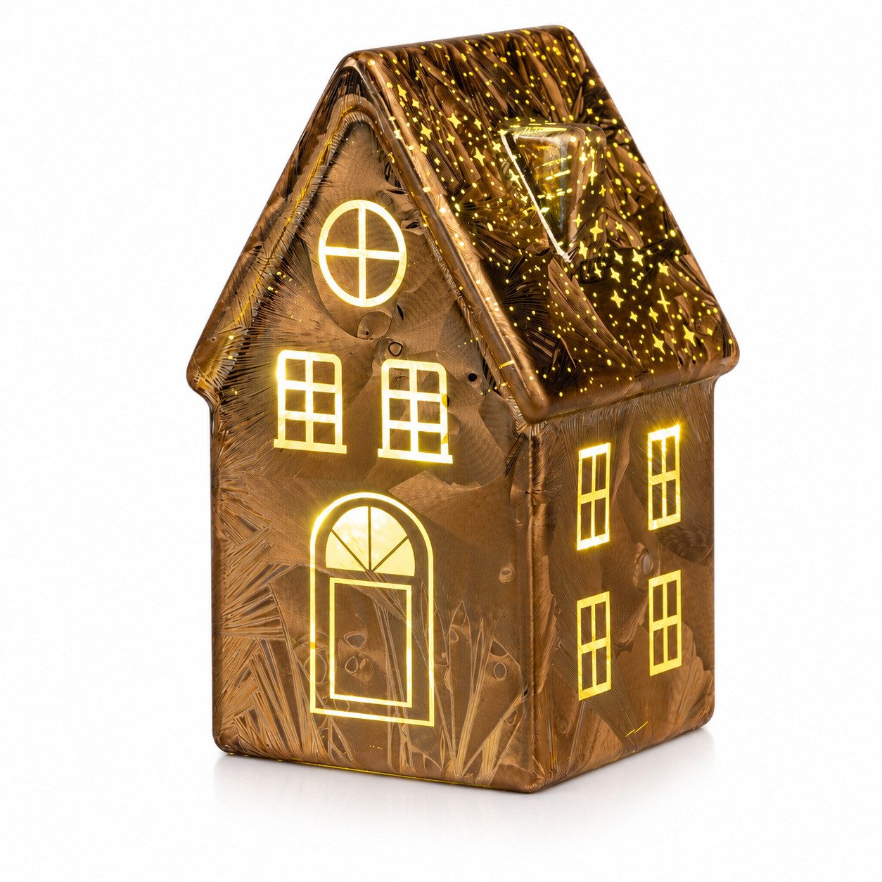 formano LED Dekolicht LED Deko Haus Frosty-Braun Lichthaus aus Farbglas in geeister Optik, LED fest integriert