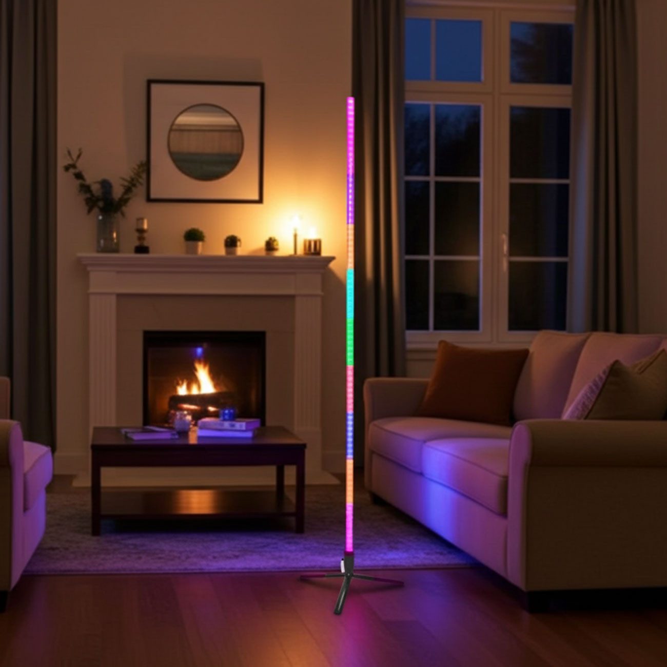 Denver LED Stehlampe WLAN LED Eckstehlampe 1,5m, RGB Dimmbar, Tuya Smart Home, Alexa, LED fest integriert, RGB Traumfarbe, dimmbar, 150cm, Standfuß