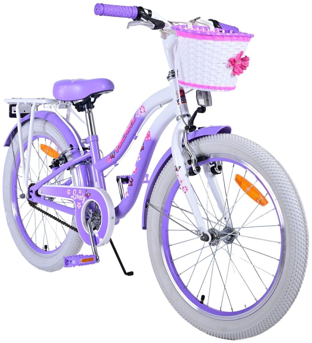 Volare Kinderfahrrad 20" 20 Rad Fahrrad LOVELY 1 Gepäckträger Gang, Lila Mädchen ZOLL Kinderfahrrad Korb, 22124, Kinder Seitenständer