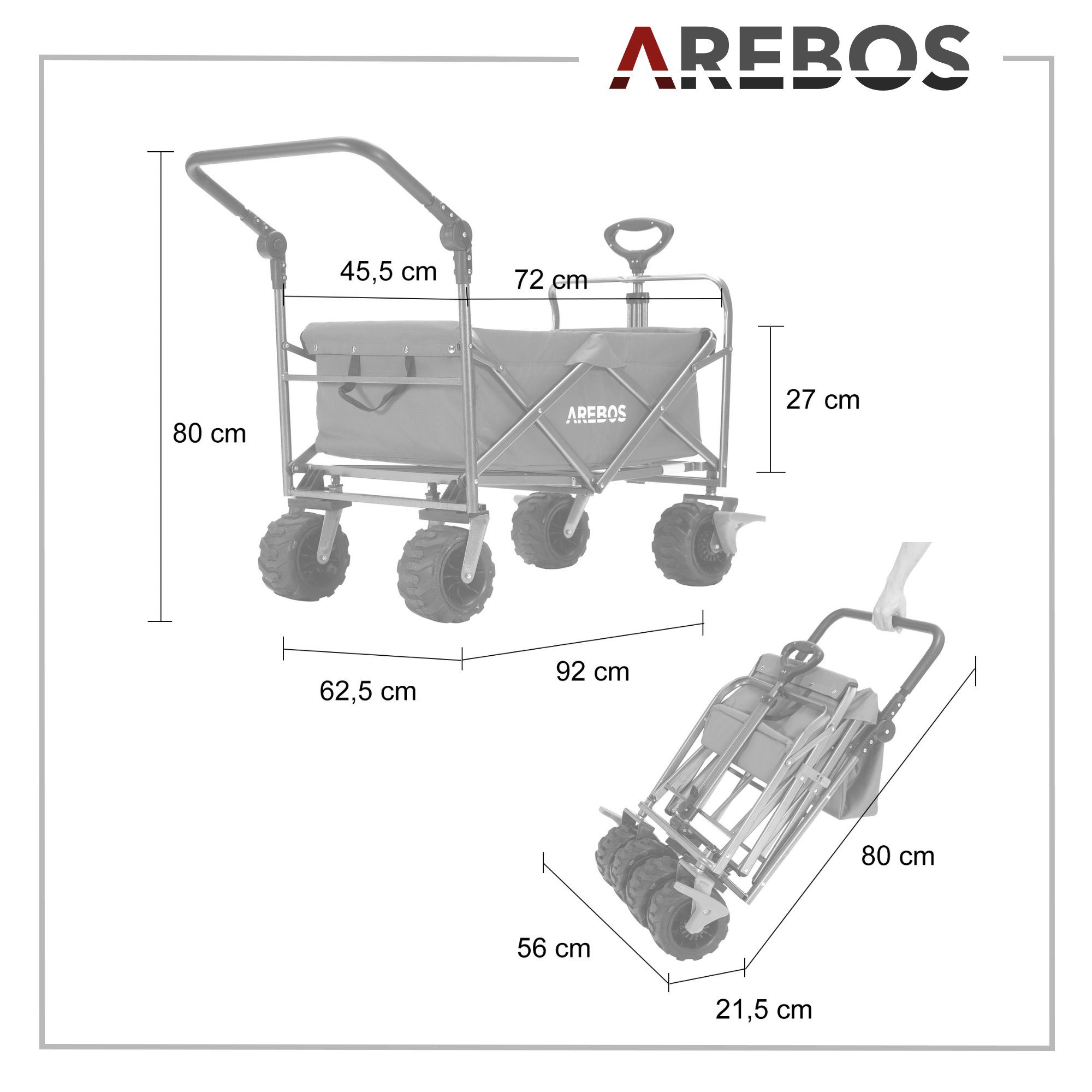 Arebos Bollerwagen faltbar, Transportkarre, Gerätewagen, Faltwagen, kg 100 Schwarz belastbar bis zu Handwagen