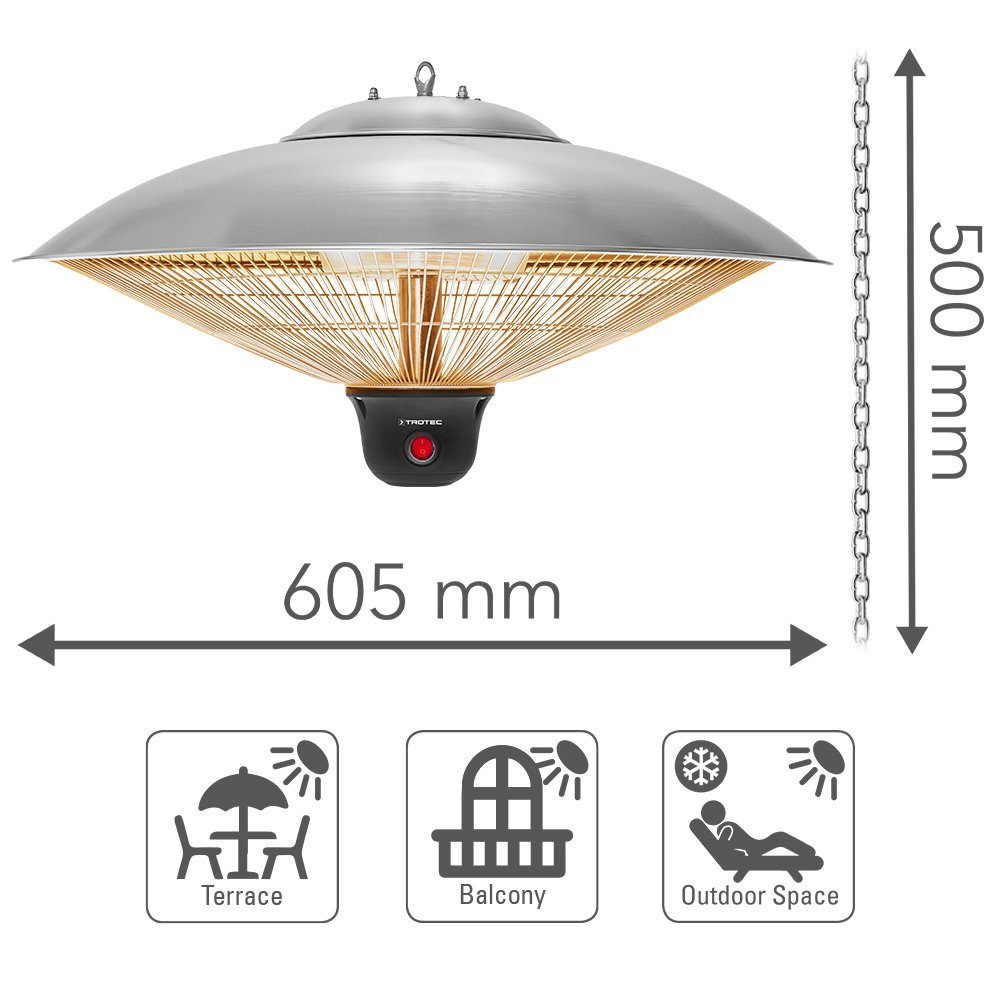 W, Design-Deckenheizstrahler zu IR Infrarotstrahler TROTEC SC, m² 10 2000 2000 Gleichmäßige bis für Rundumwärme