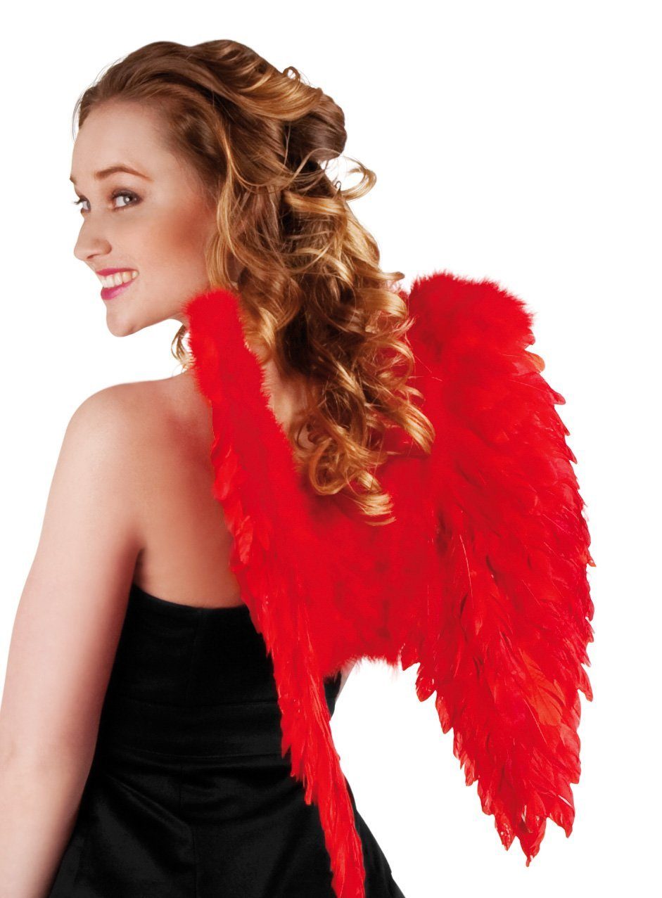 Boland Kostüm-Flügel Rote Feder Flügel - Kostümflügel für Fasching, Gefiederte Schwingen für grazile Fantasiewesen