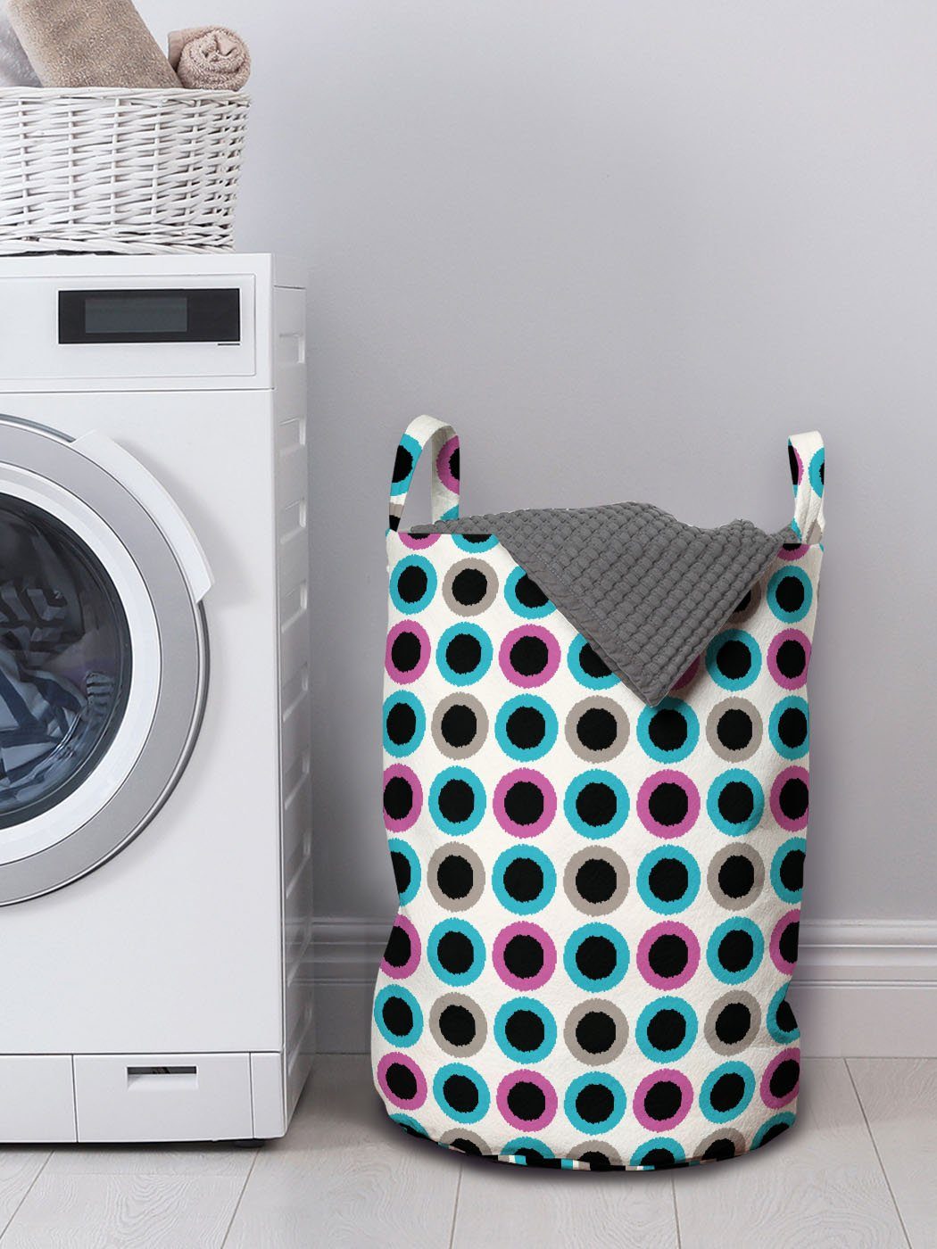 Abakuhaus Wäschesäckchen Wäschekorb Kreise für Verschachtelte Grungy Griffen mit geometrisch Waschsalons, Kordelzugverschluss