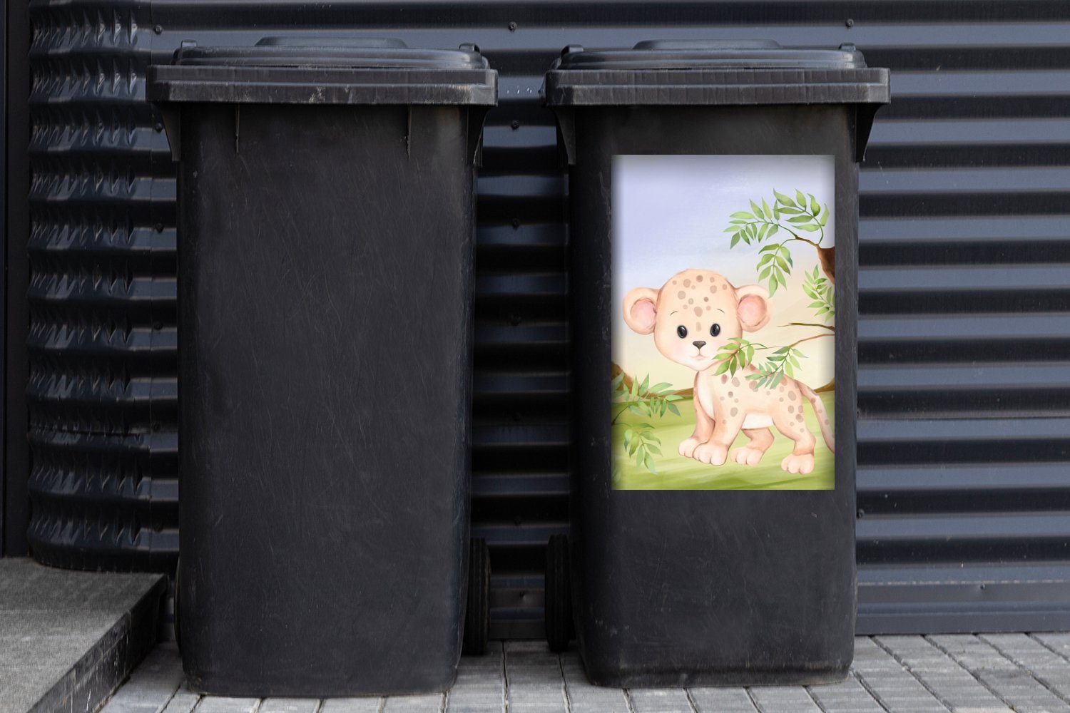 Tiere (1 Wandsticker Mülltonne, - Container, Sticker, Jungtier Abfalbehälter St), MuchoWow - Dschungel Mülleimer-aufkleber,