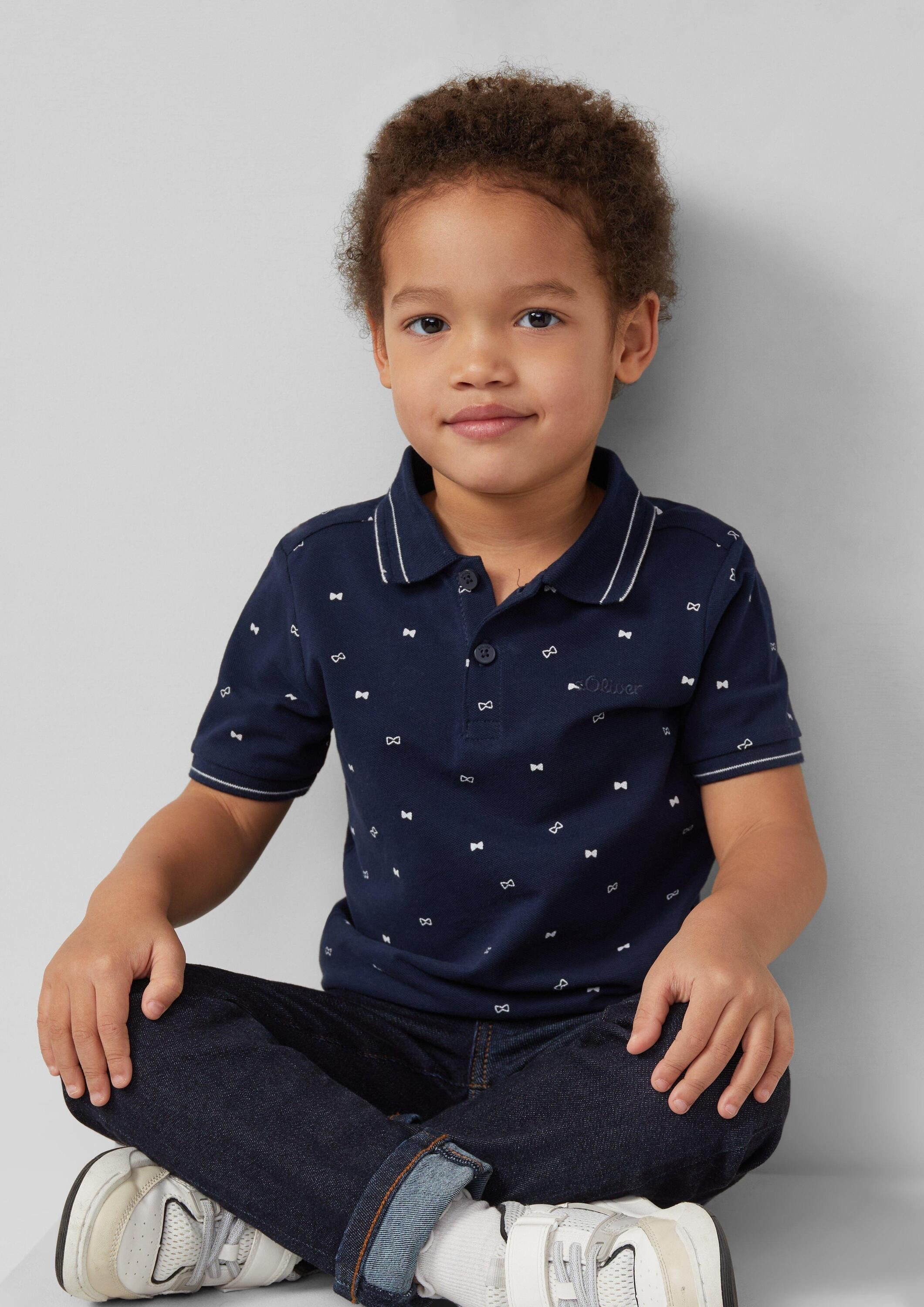 s.Oliver Kurzarmshirt Polo-Shirt Gemustertes Poloshirt aus Piqué