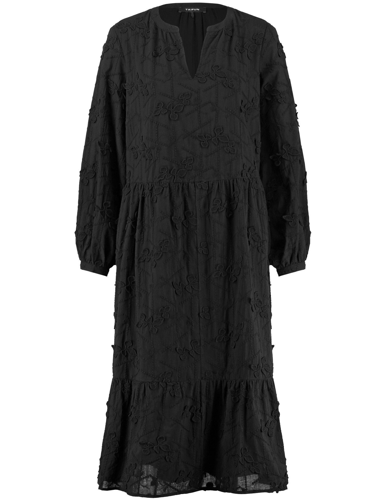 Taifun Minikleid Leichtes A-Linien-Kleid mit Baumwollspitze Schwarz