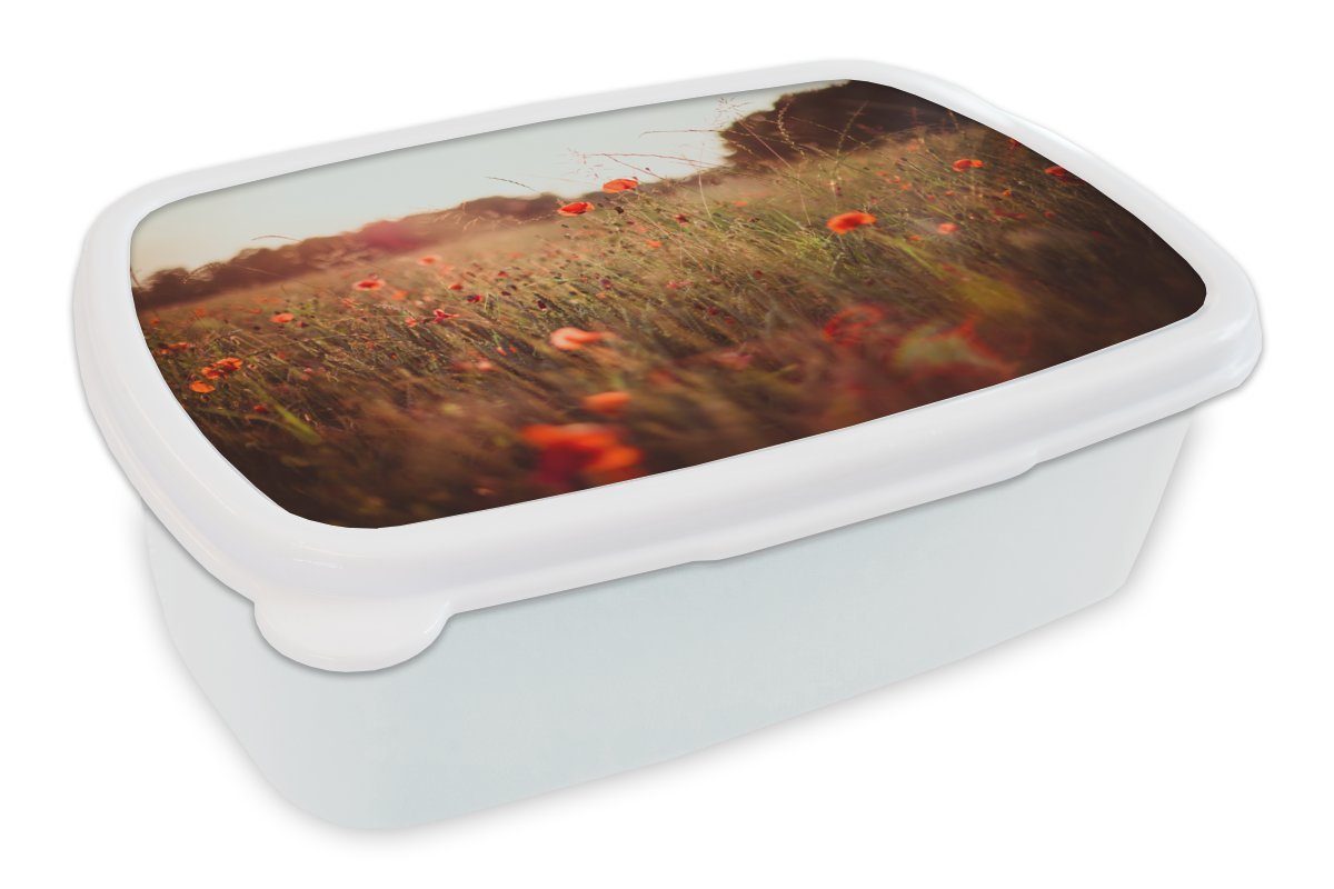 MuchoWow Lunchbox Sonnenuntergang - Blumen - Rot, Kunststoff, (2-tlg), Brotbox für Kinder und Erwachsene, Brotdose, für Jungs und Mädchen weiß