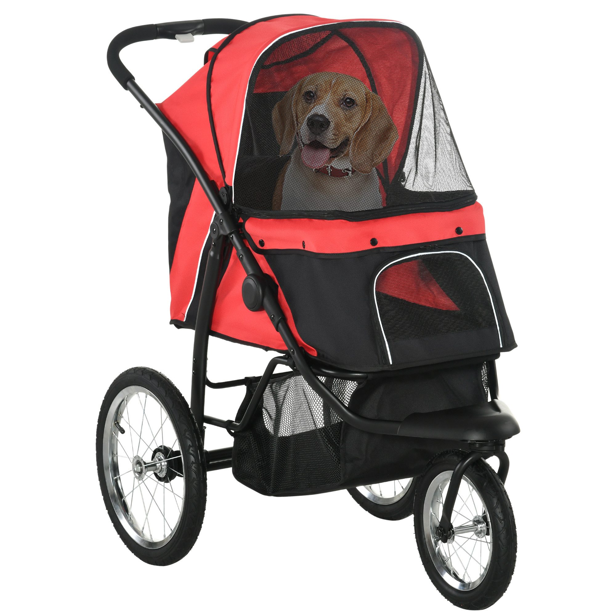 PawHut Hundebuggy klappbar, mit geländegängige Gummiräder, Kissen, Netzfenstern, Türen, (Hundewagen, 1-tlg), für Hunde & Katzen bis 20 kg, Rot