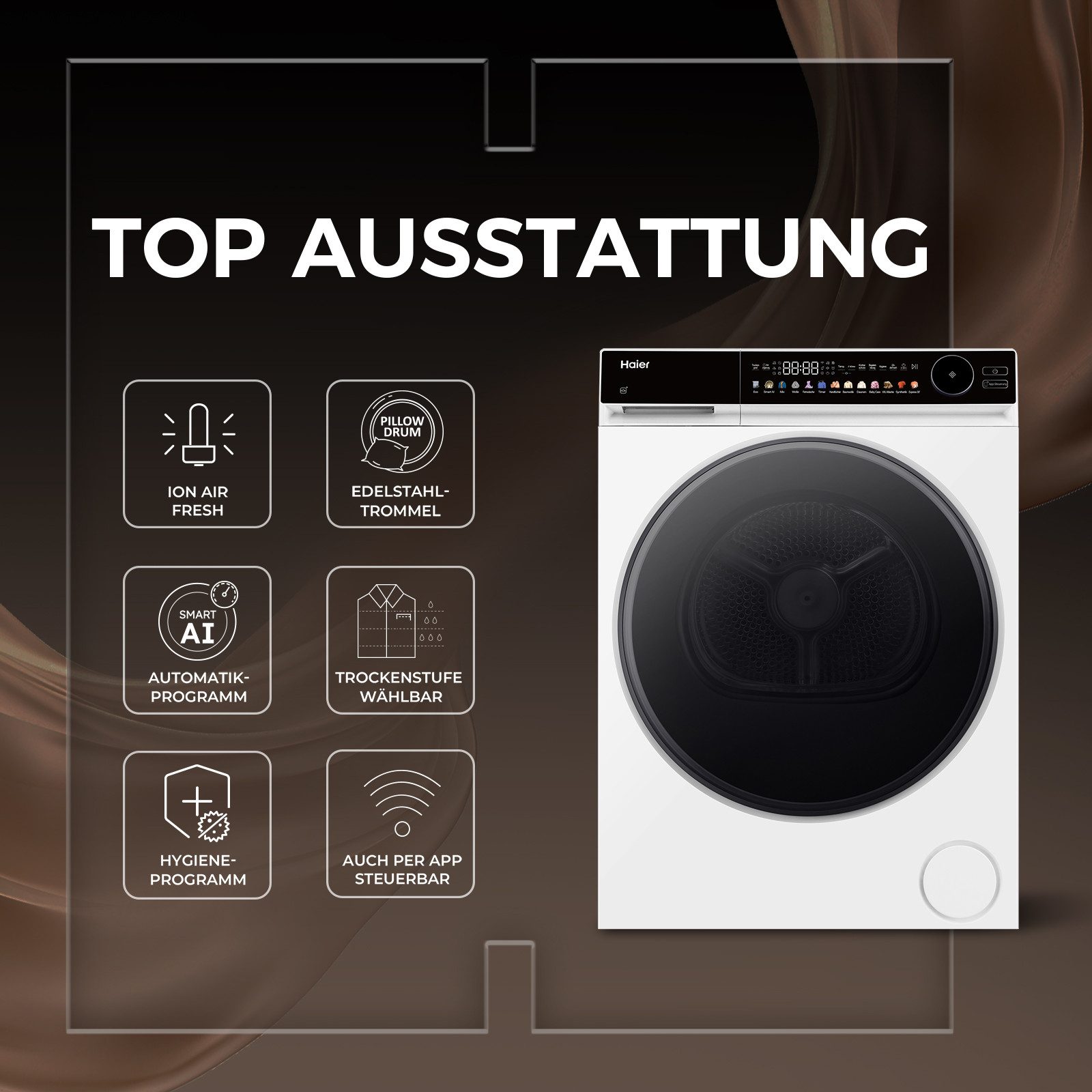 Haier Wärmepumpentrockner G7 Serie HD90-B667U1, Smart AI Automatikprogramm & Ion Air Fresh