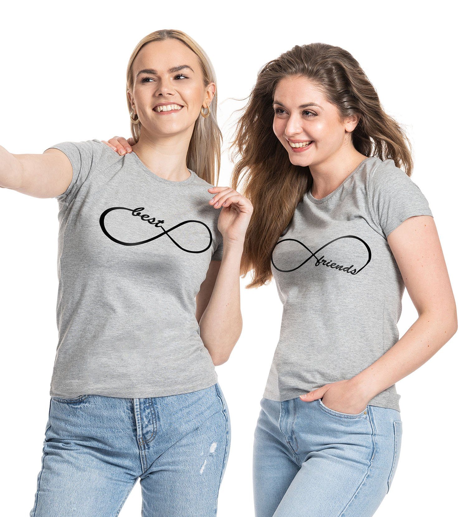 Youth Designz T-Shirt Best Friends Forever BFF Damen T-Shirt Set mit trendigem Frontprint Friends / Grau