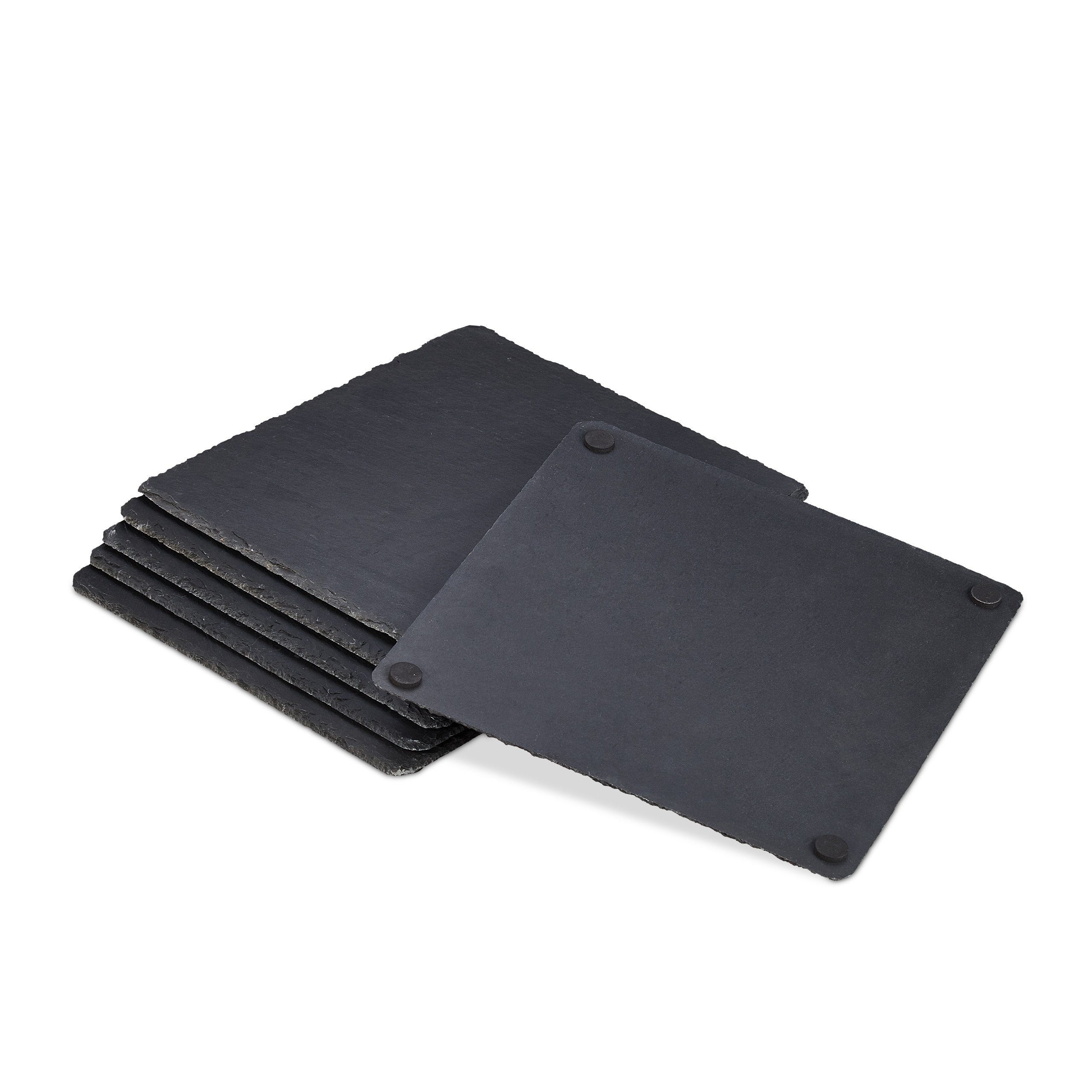 relaxdays Servierplatte Schieferplatte quadratisch 6er Set, Schiefer